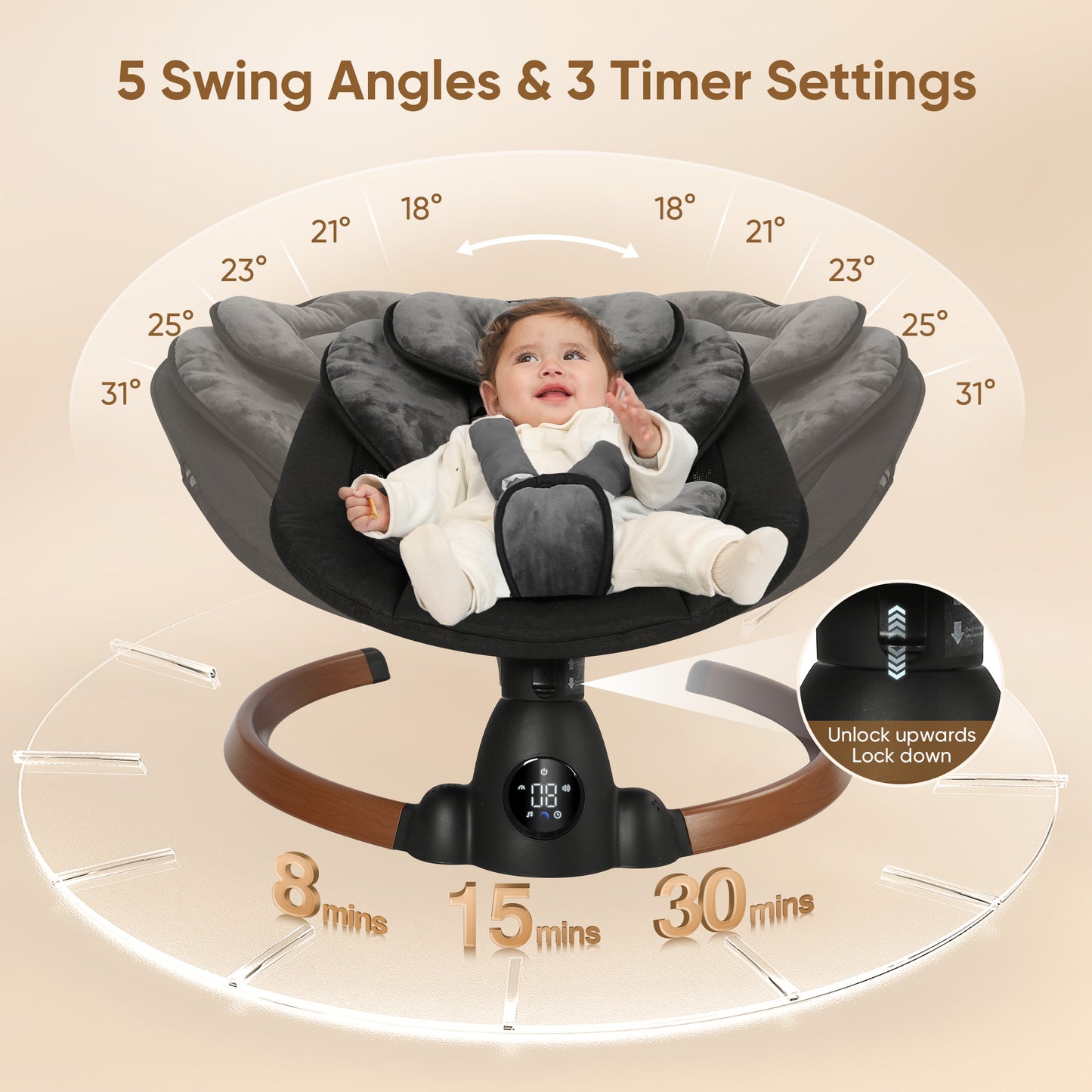 Babyeap Baby Swing for Infants - Smart Electric Swing with Bluetooth Control 5-point Harness,5 Sway Speed,10 Lullabies(Gray)