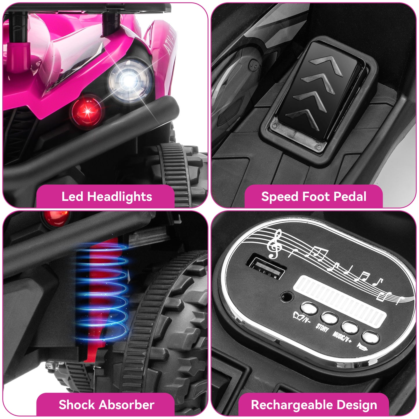 Yexmas 24V Kids ATV,Electric ATV for Kids 4 Wheelers Quad Car Toy, Ride On Toy Car As Gift for Kids,Pink