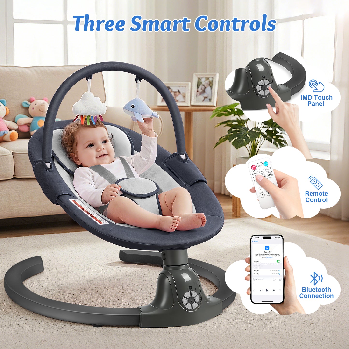 Babyeap Baby Swing for Infants,Electric Swing for Baby with Remote Control, 5 Speeds,Built-In Sounds,Pink