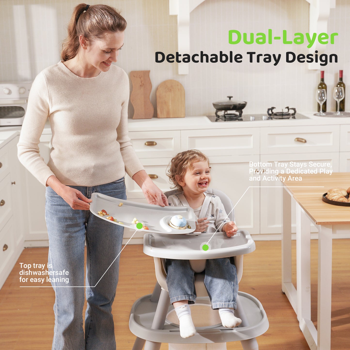Babyeap Baby High Chair Convertible Highchair, Gray