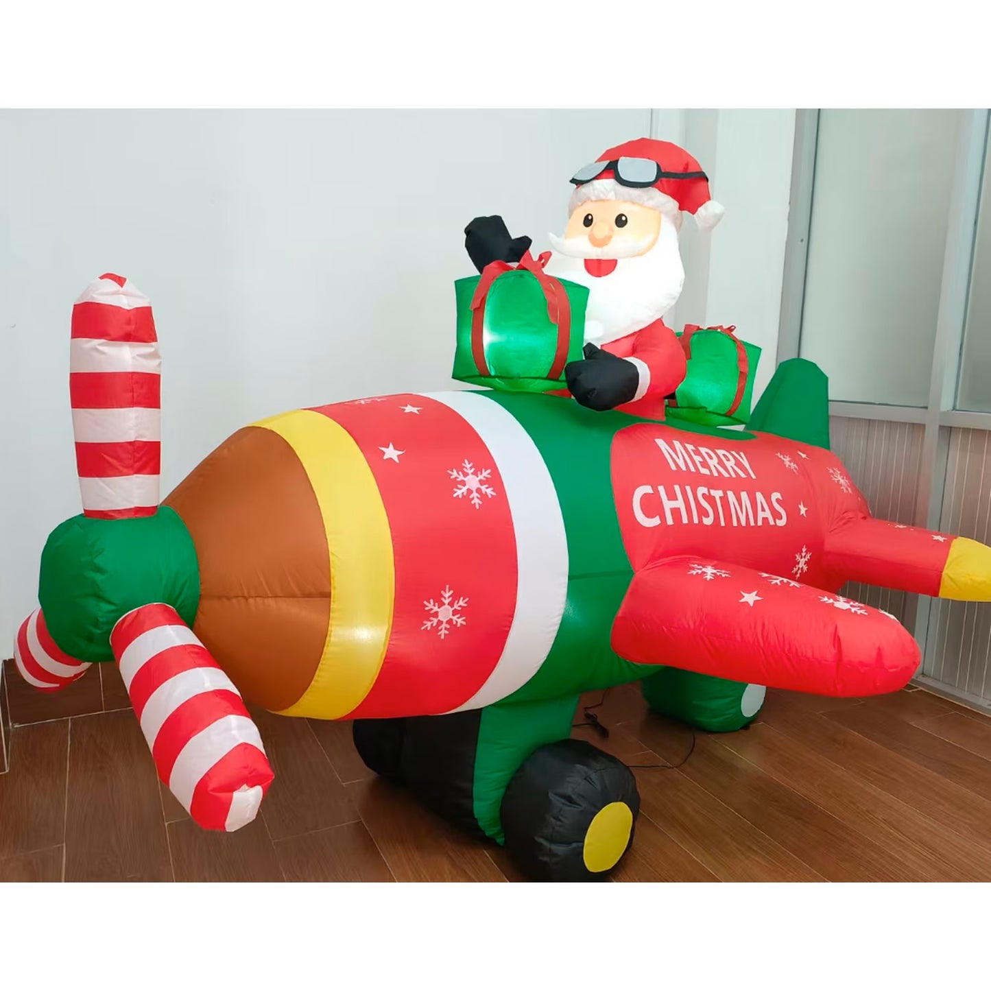 Yexmas 9FT Inflatable Santa Pilot with Spinning Propeller & Gift Box – Outdoor Christmas Yard & Garden Decoration