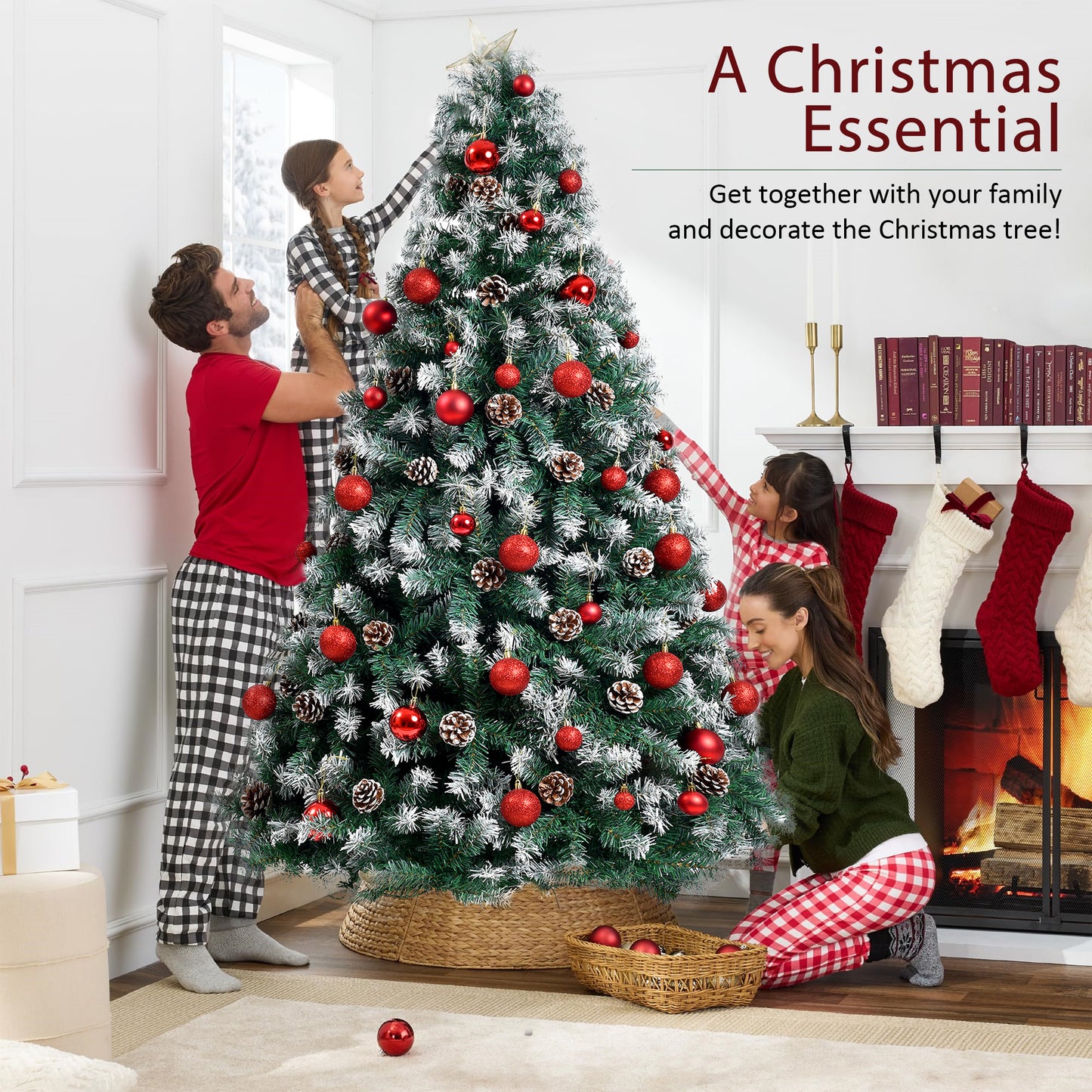 Yexmas 6ft Pre-Lit Christmas Tree, 8 Modes LED Lights, Artificial Xmas Tree with Large Storage Bag