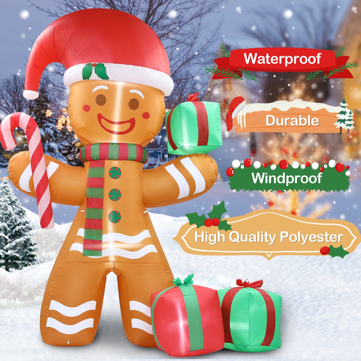 8FT Christmas Inflatables Gingerbread Man Outdoor Decorations, Christmas Blow Up Yard Decorations with Build-in LEDs, Inflatable Christmas Decorations Outdoor for The Yard, Lawn, Garden