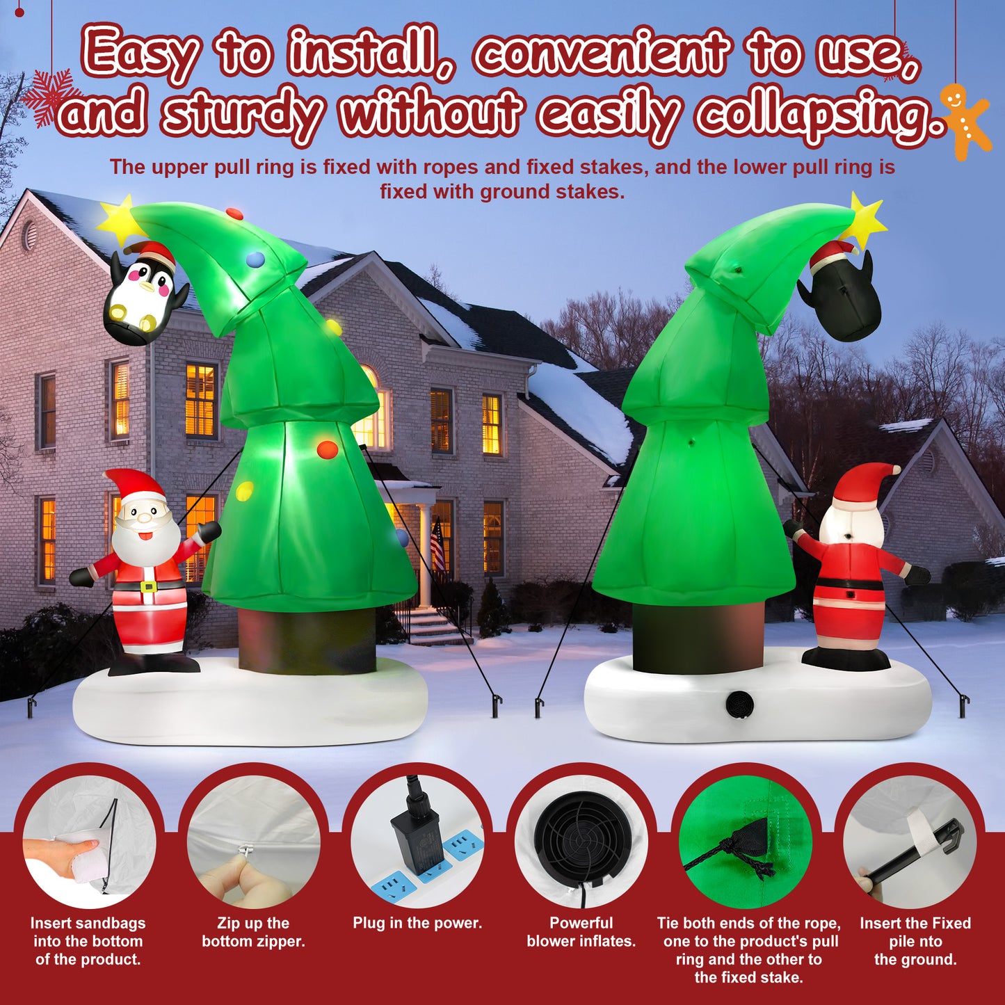 Lookfly 6FT Christmas Tree Inflatables Outdoor Decorations with Santa Claus & Penguin,Christmas Blow Up with LED Lights for Indoor Outdoor Xmas Decoration
