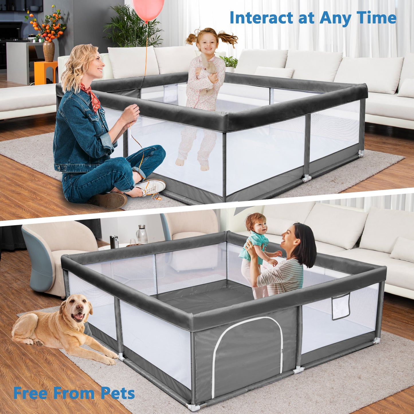 Babyeap Baby Playpen Large Play Yard Fence for Toddlers,50"x50" Dark Gray