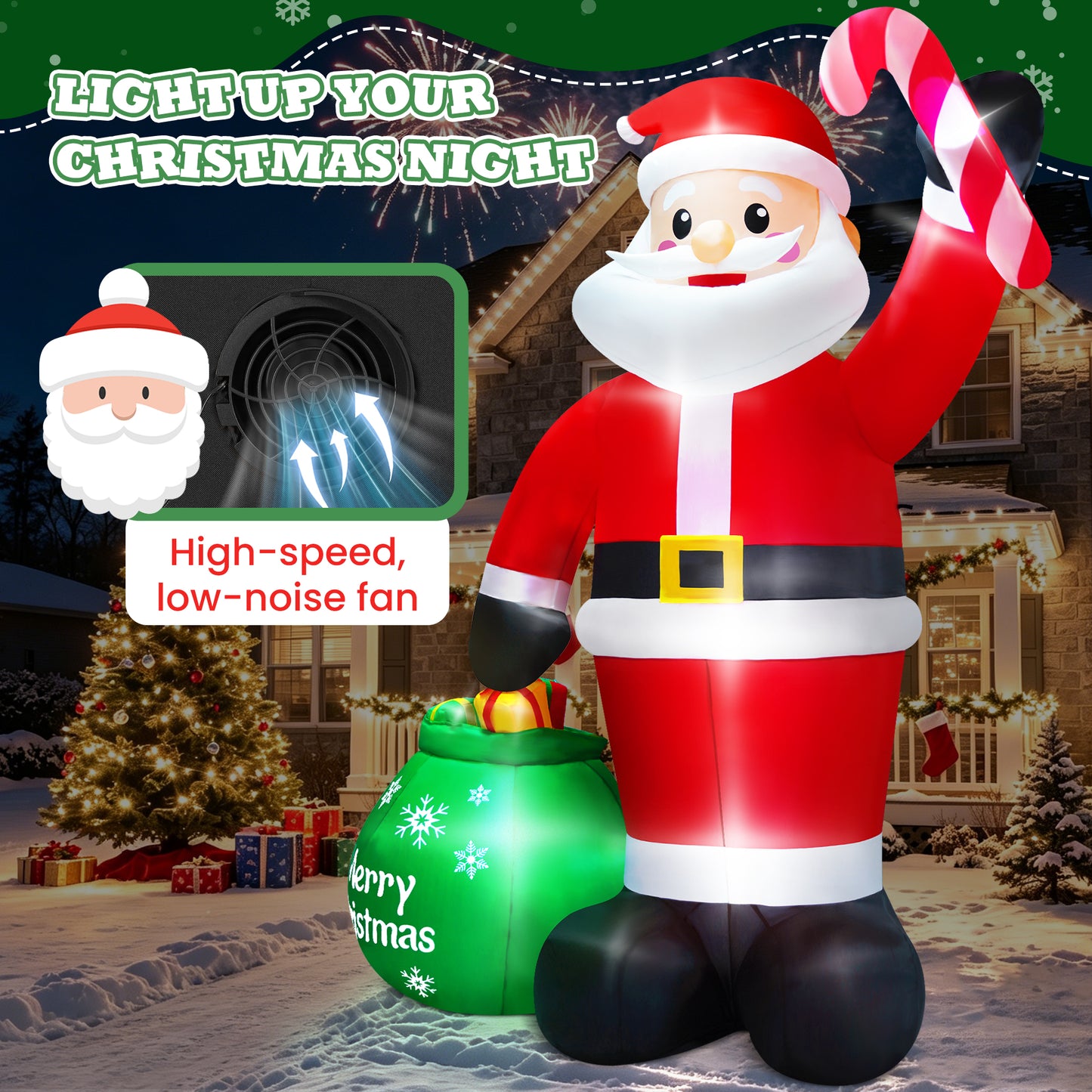 Yexmas 8FT Christmas Inflatable Santa Claus with Gift Bag,Christmas Blow Up with Built-in LED Lights for Indoor Outdoor Xmas Decoration