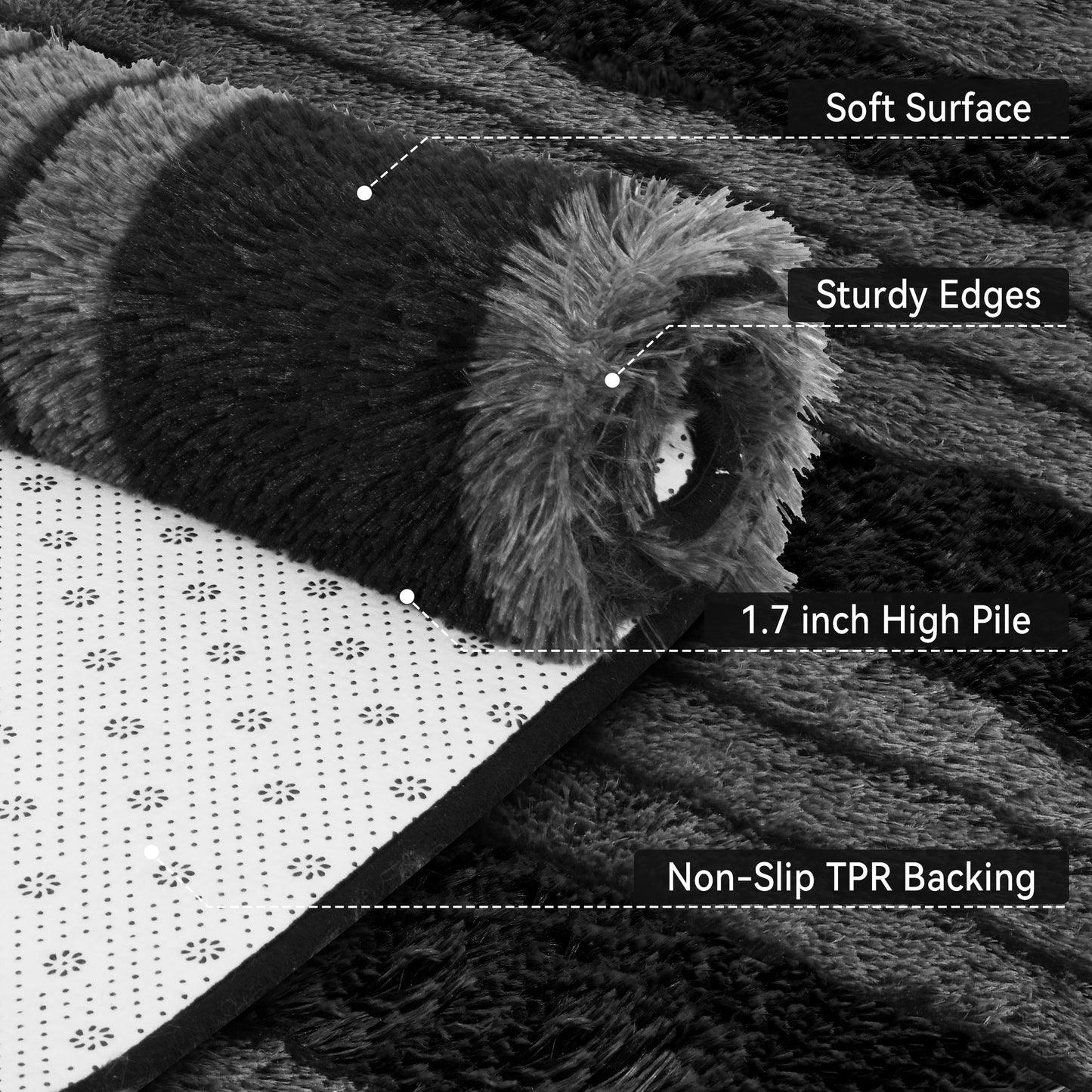 CozyDesg Soft Area Rugs for Living Room Bedroom,Large Rug Fluffy Fuzzy Shag Shaggy Soft Plush Carpet,Indoor Floor Carpet for Dining Room Home Decor,Dark Gray & Black