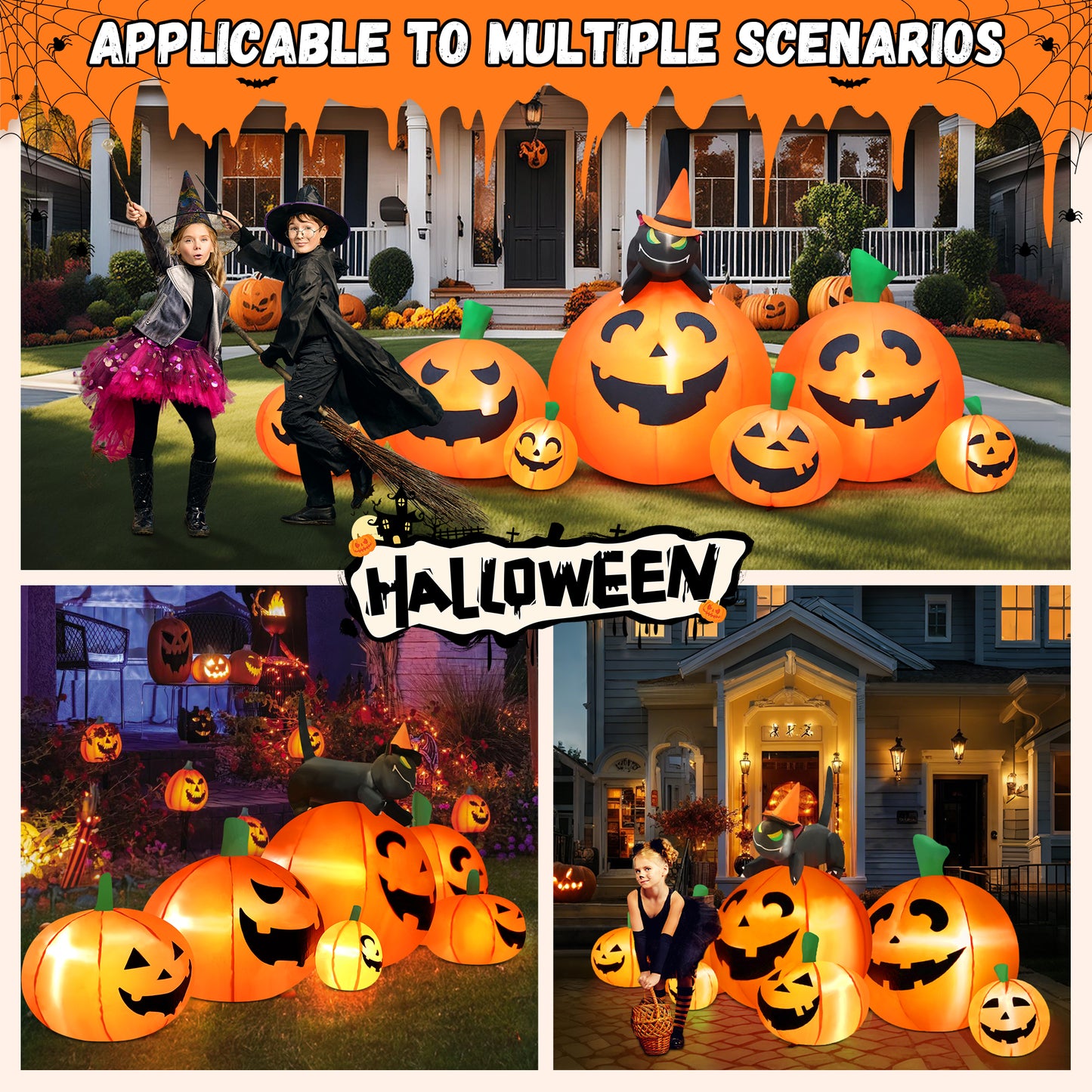 Yexmas 8FT Halloween Inflatables Outdoor Decorations Pumpkin,Halloween Blow Ups with Black Cat & 8 Built-in LED Lights for Halloween Party Yard Garden Lawn Decor