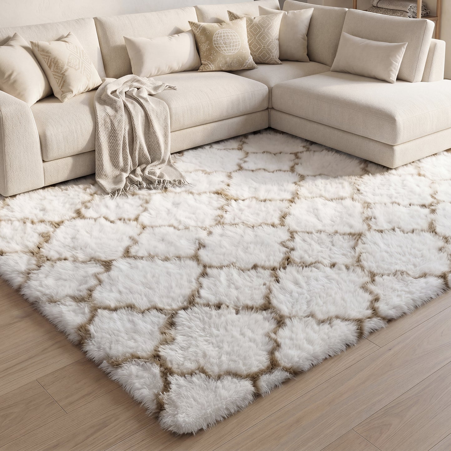 CozyDesg Soft Area Rugs for Living Room Bedroom,4ftx6ft Large Rug Fluffy Fuzzy Shag Shaggy Soft Plush Carpet,Black & Gold