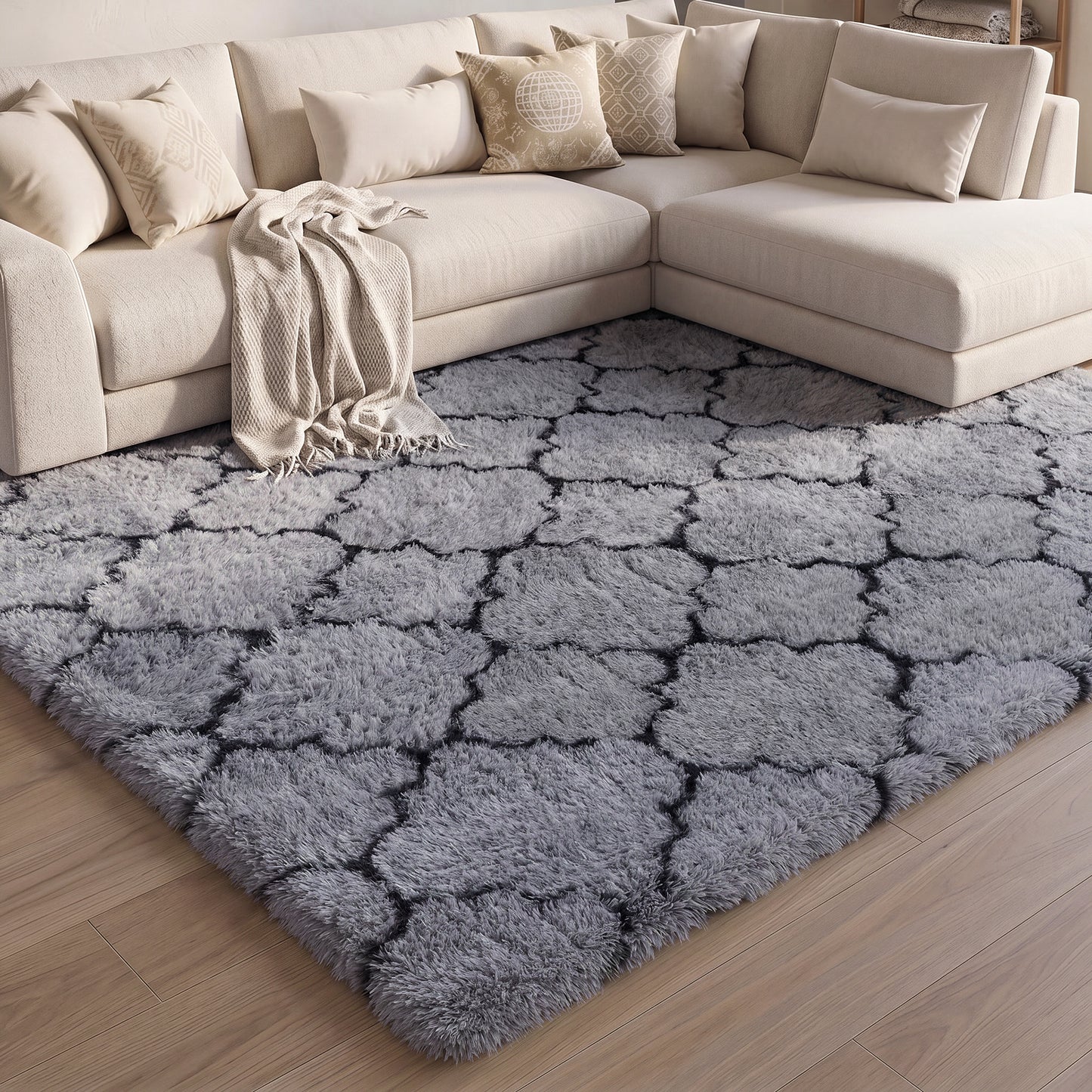CozyDesg Soft Area Rugs for Living Room Bedroom,4ftx6ft Large Rug Fluffy Fuzzy Shag Shaggy Soft Plush Carpet,Black & Gold