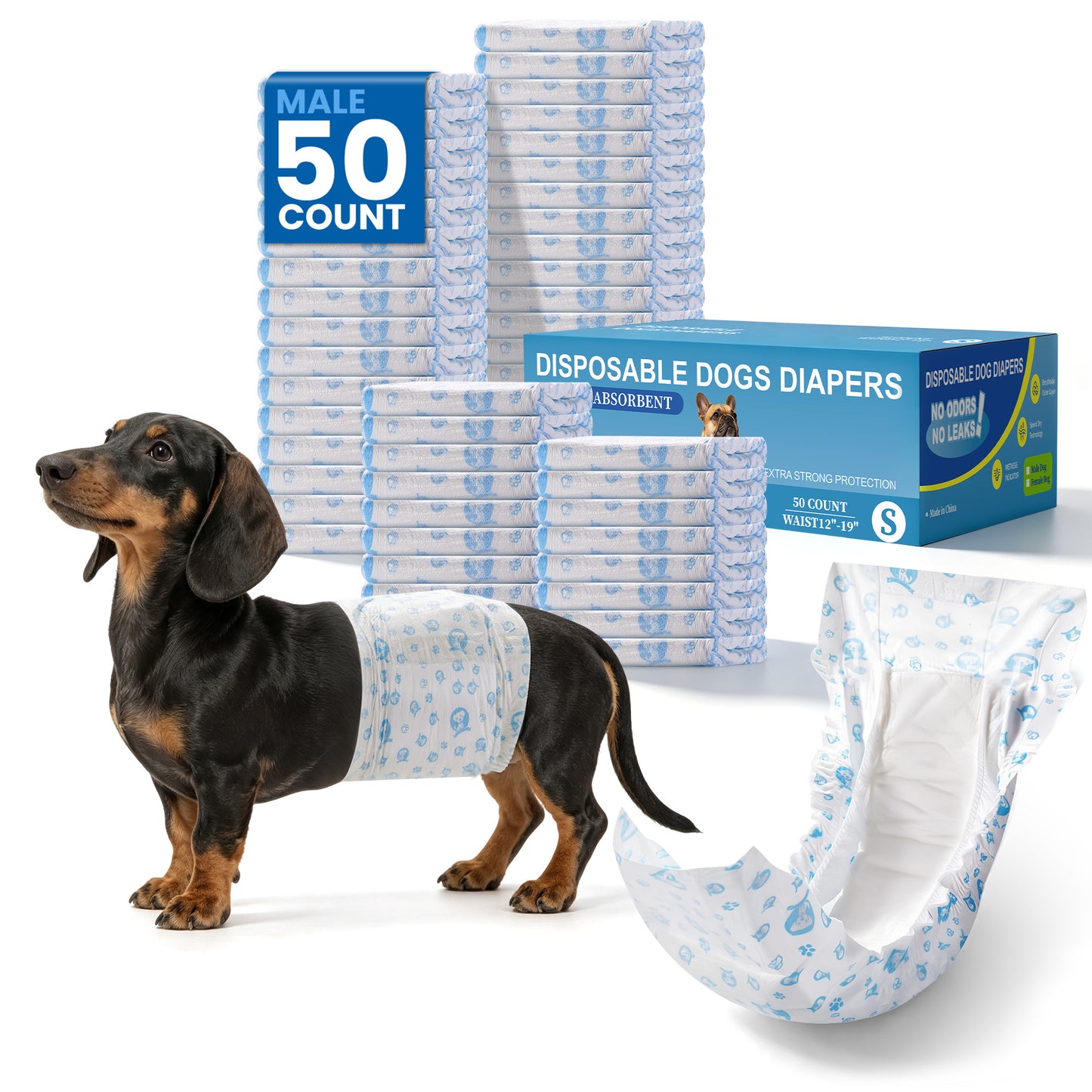 Zoolike Disposable Male Dog Diapers, Small Male Dog Wraps with Super-Absorbent,LeakProof&Wetness Indicator, 50 Count