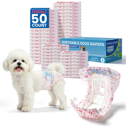Zoolike Disposable Female Dog Diapers, Small Dog Diapers Female with Super-Absorbent, Leakproof&Breathable, 50 Count