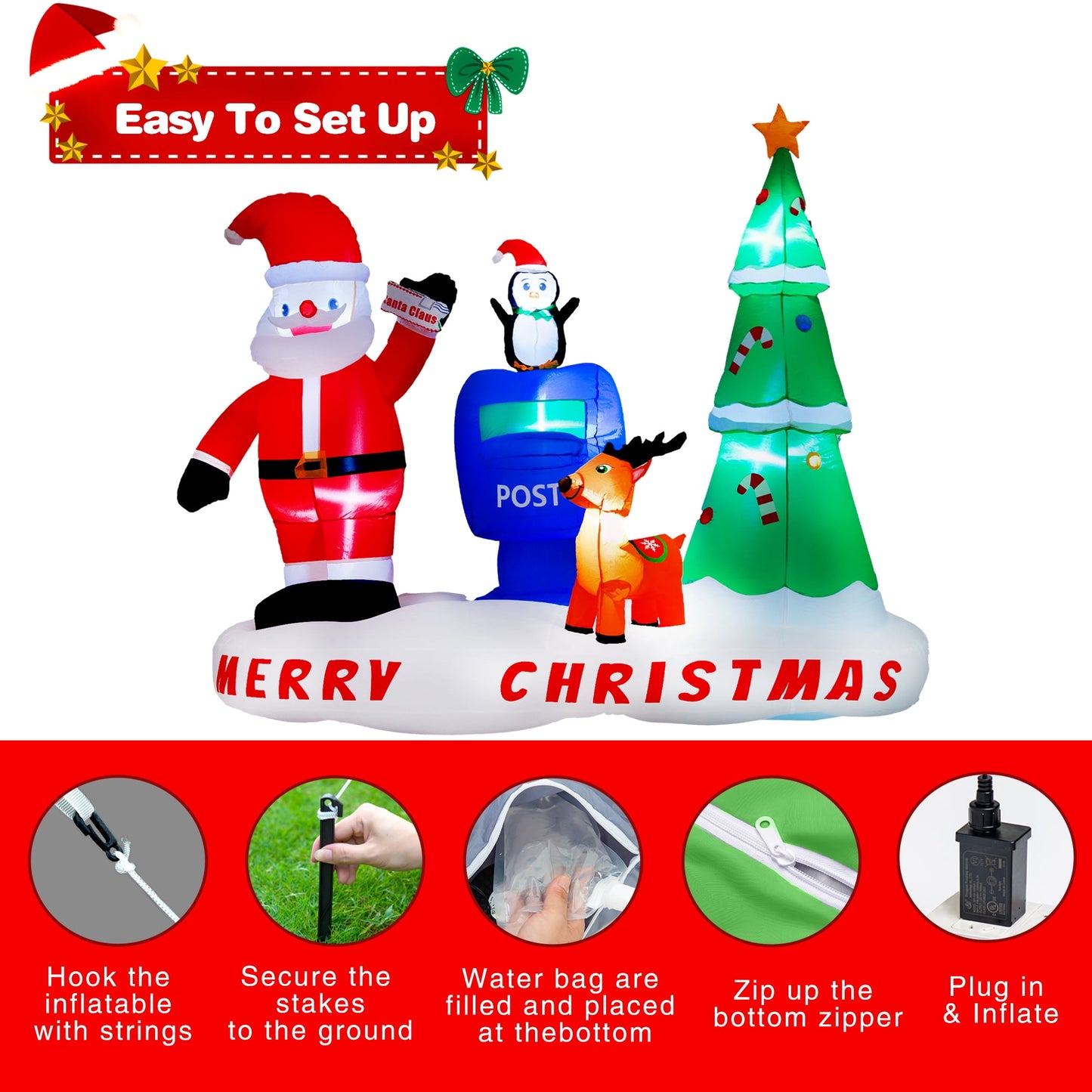 Yexmas 6FT Inflatable Christmas Lighted Mailbox Santa Claus Reindeer X