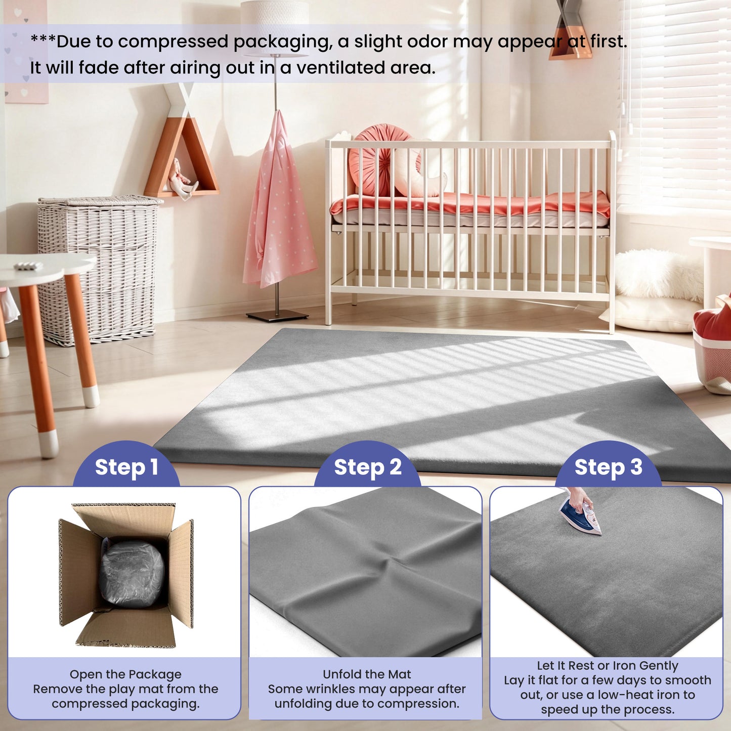 babyeap Baby Play Mat,50"x50" Playpen Mat,1.3" Extra Thick Crawling Mat for Floor Cushion,Removable Washable Cover Playmat for Babies Toddlers Infant,Gray
