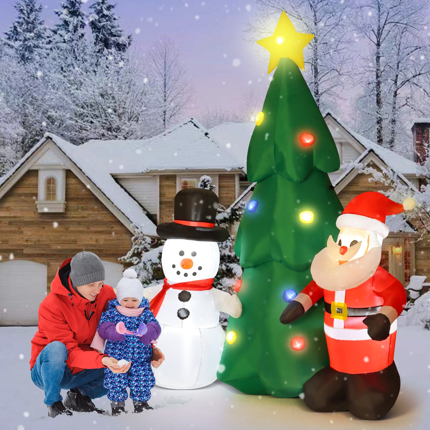 Lookfly 6FT Christmas Tree Inflatables Outdoor Decorations with Santa Claus & Snowman,Christmas Blow Up with LED Lights,Inflatable Christmas Yard Decorations