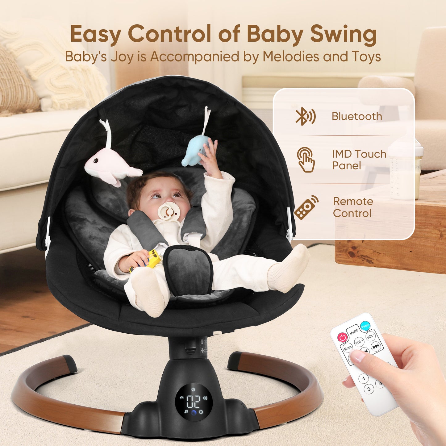 Babyeap Baby Swing for Infants - Smart Electric Swing with Bluetooth Control 5-point Harness,5 Sway Speed,10 Lullabies(Gray)