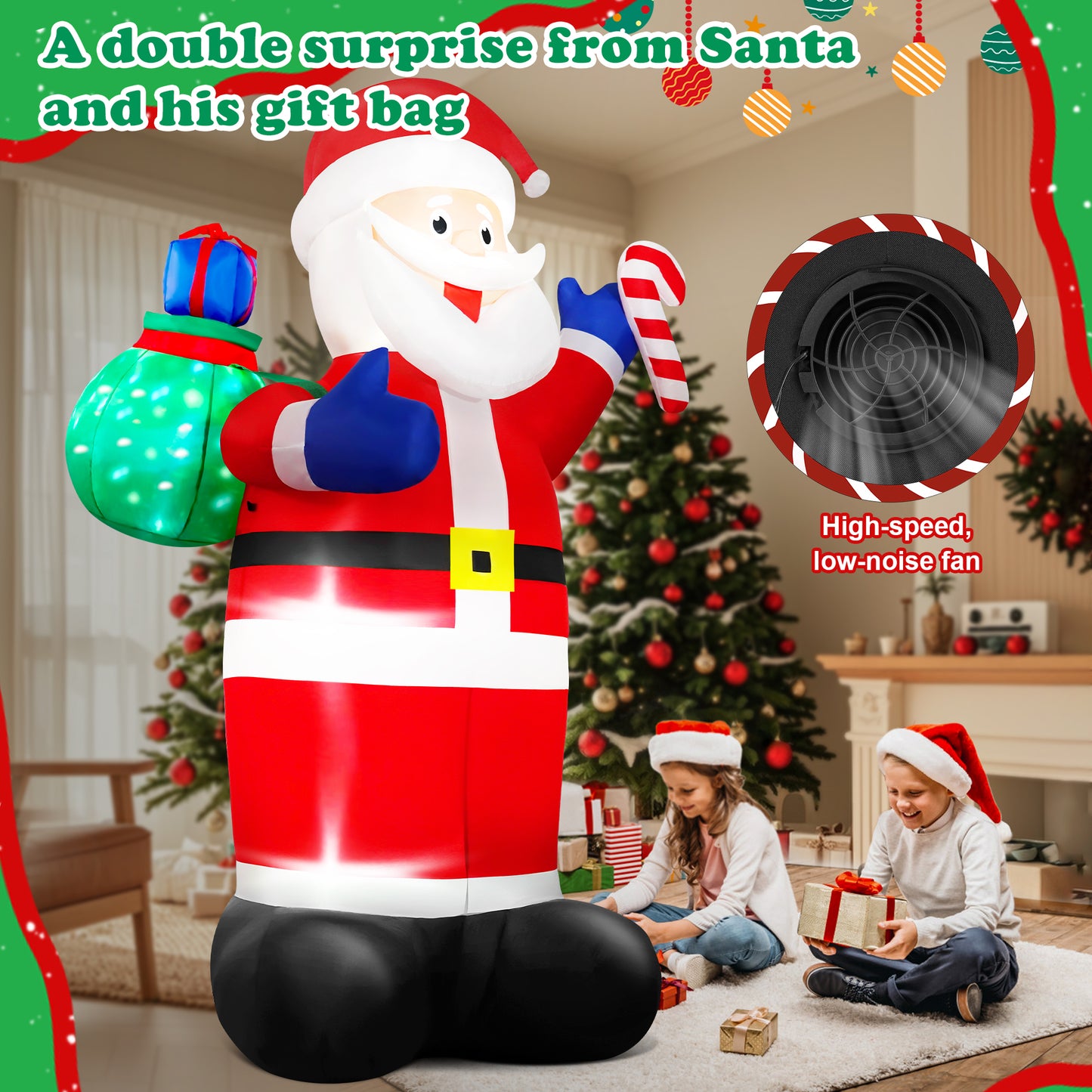 Yexmas 8FT Christmas Inflatable Santa Claus Outdoor Decorations,Blow Up Santa Claus with Gifts Bag, Built-in Brilliant LED Lights Xmas Inflatables Yard Decor