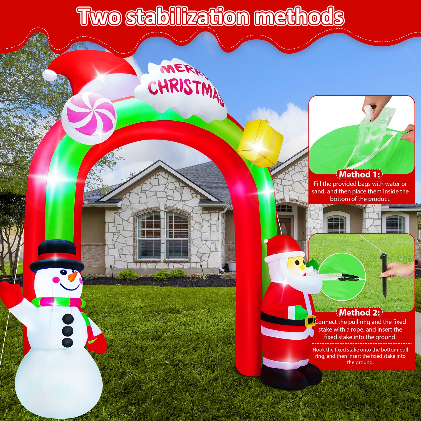 Yexmas 8.5FT Christmas Inflatable Archway,Blow Ups Xmas Inflatable with Santa, Snowman, Gifts and Candy,Built-in LED Lights for Indoor Outdoor Holiday Decoration