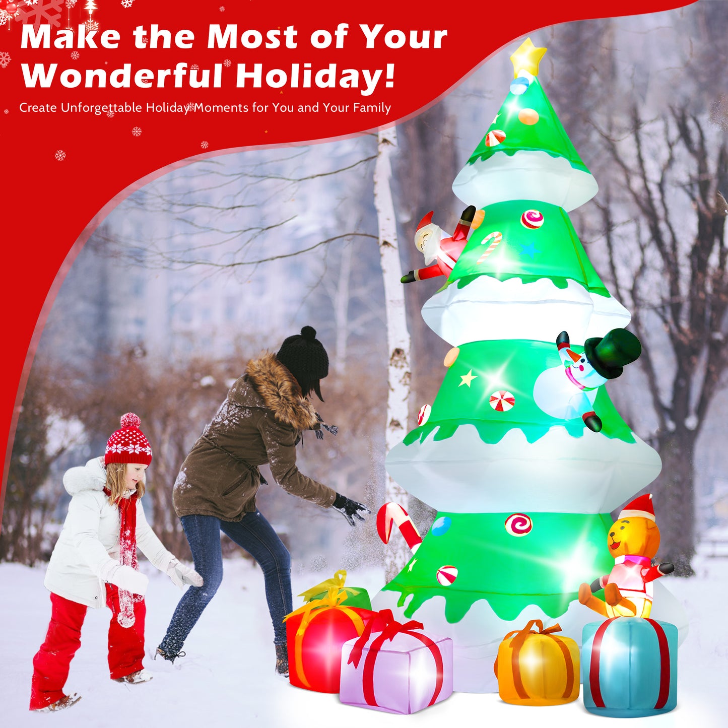 Lookfly 7.3ft Large Outdoor Christmas Inflatable Tree with Santa Claus A