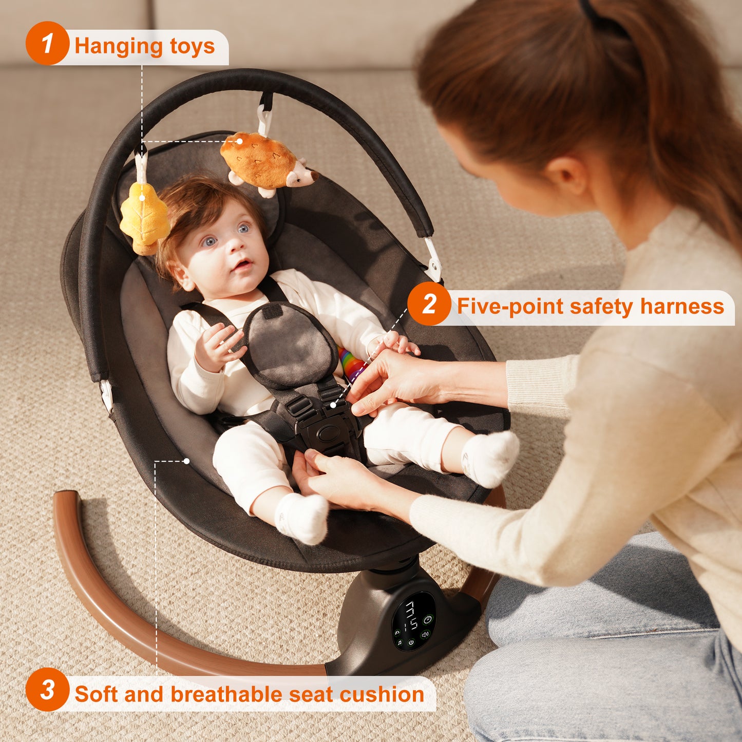 Babyeap Baby Swing for Infants, Electric Swing with 5 Sway Speed, 10 Lullabies, Black