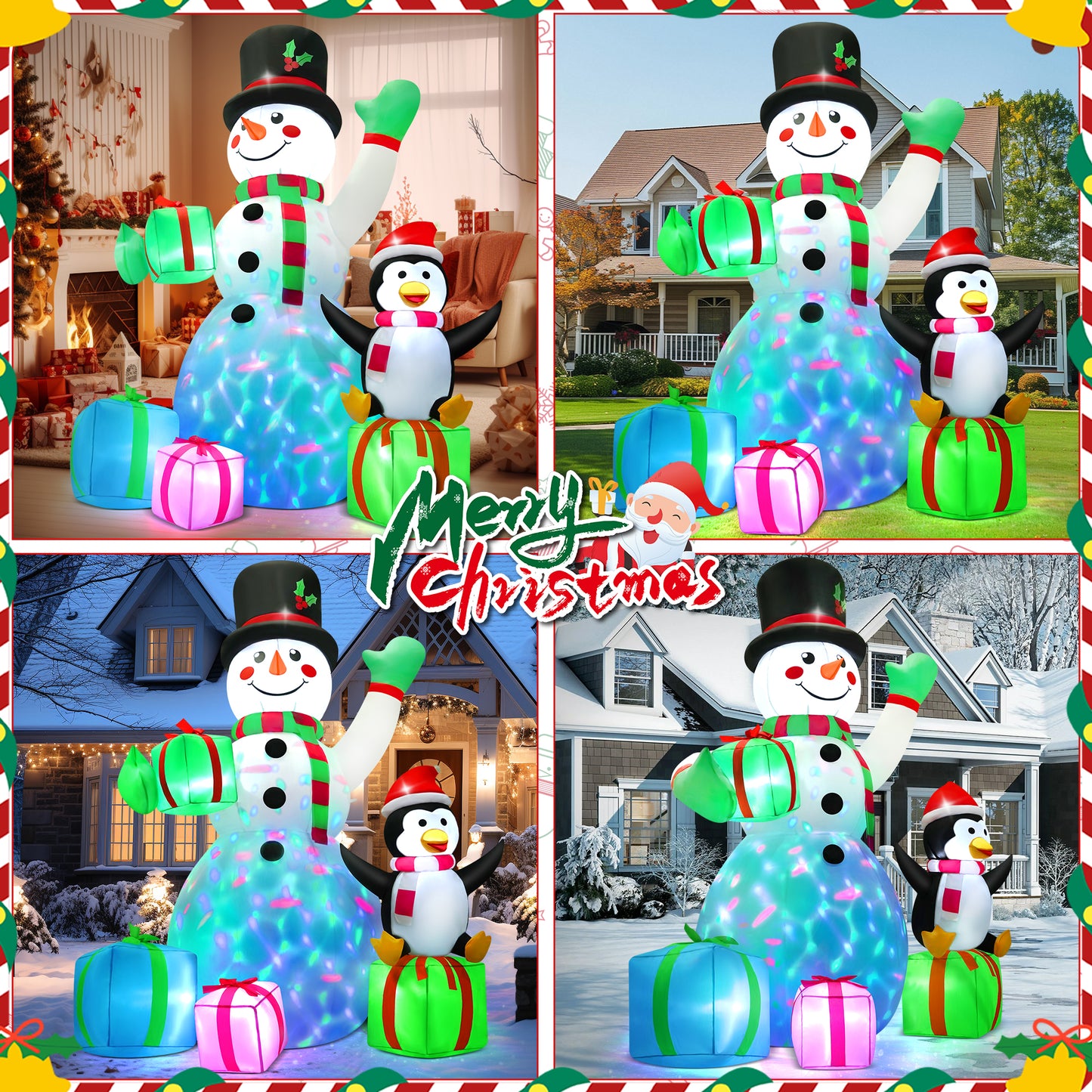 Lookfly 6FT Christmas Inflatables Snowman Blow Up Yard Decor with 360 Rotation Colorful Projector LED Light for Outdoor Christmas Party ,Garden and Lawn