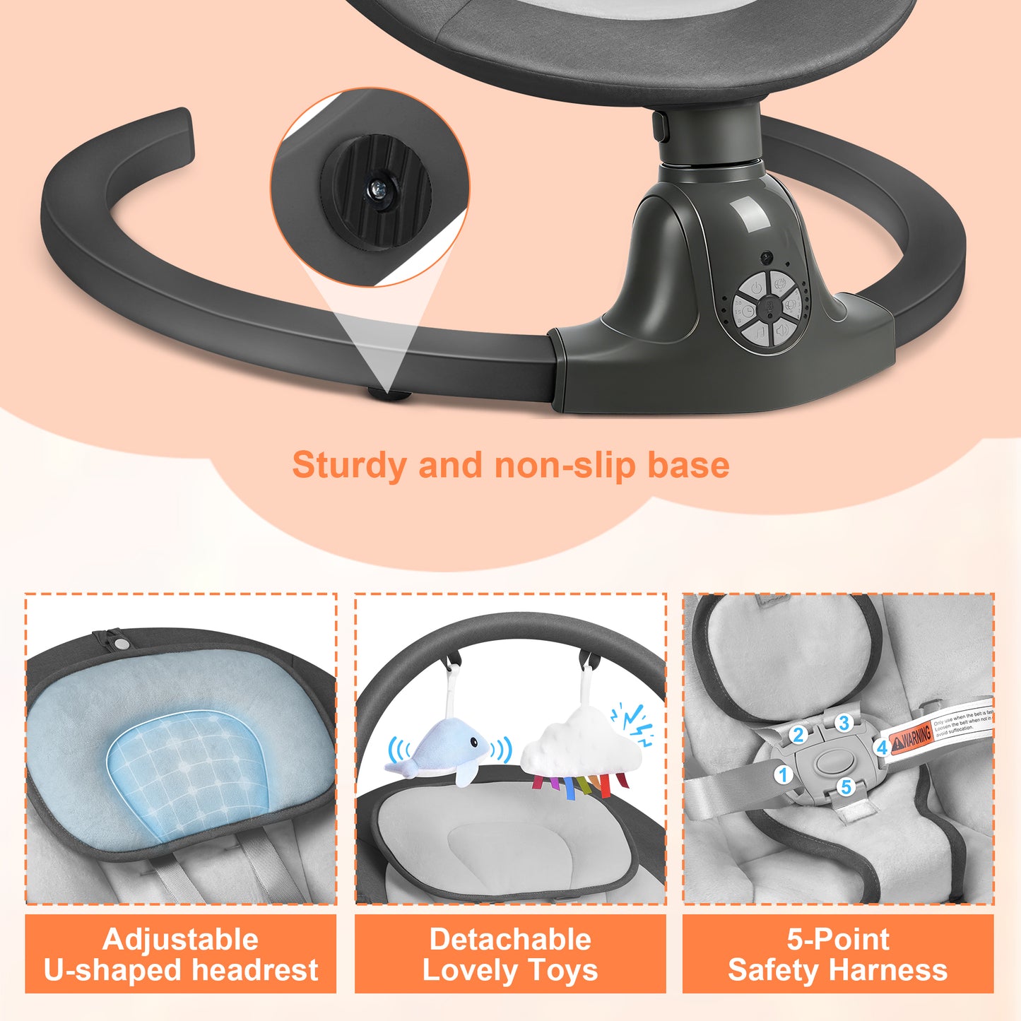 Babyeap Baby Swing for Infants,Electric Swing for Baby with Remote Control, 5 Speeds,Built-In Sounds,Pink