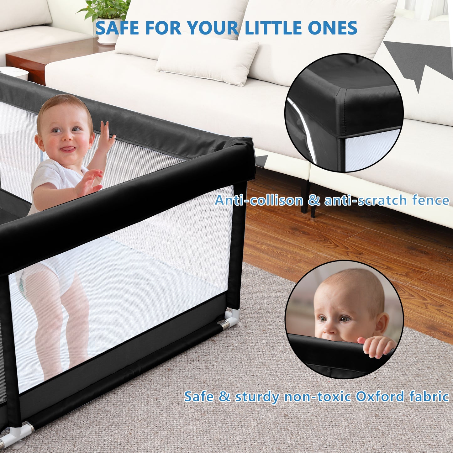 Babyeap Baby Playpen Large Play Yard Fence for Toddlers,50"x50" Dark Gray