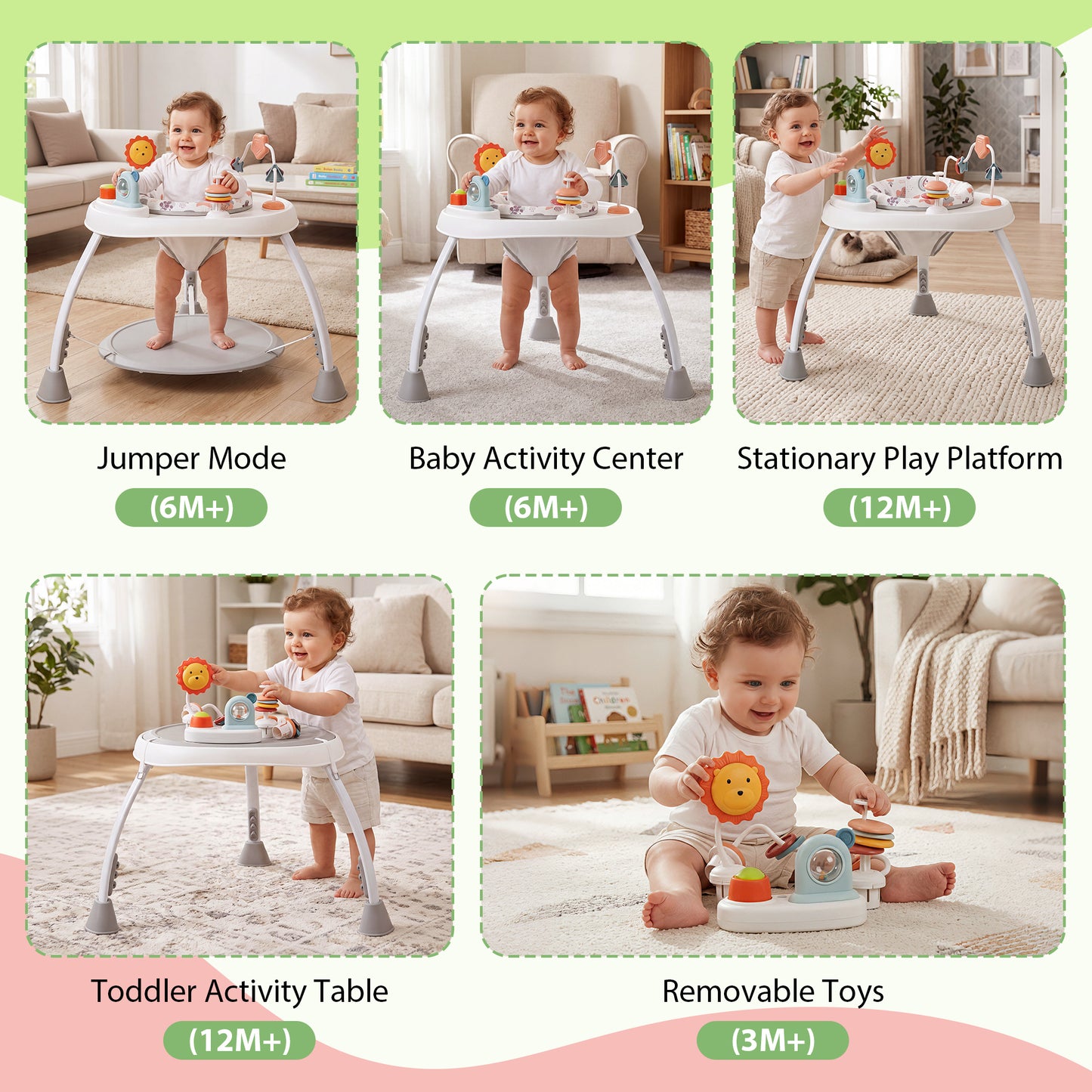 Babyeap 5-in-1 Baby Activity Center,Baby Jumper with 360° Rotating Seat and Music Toy,6 Months +