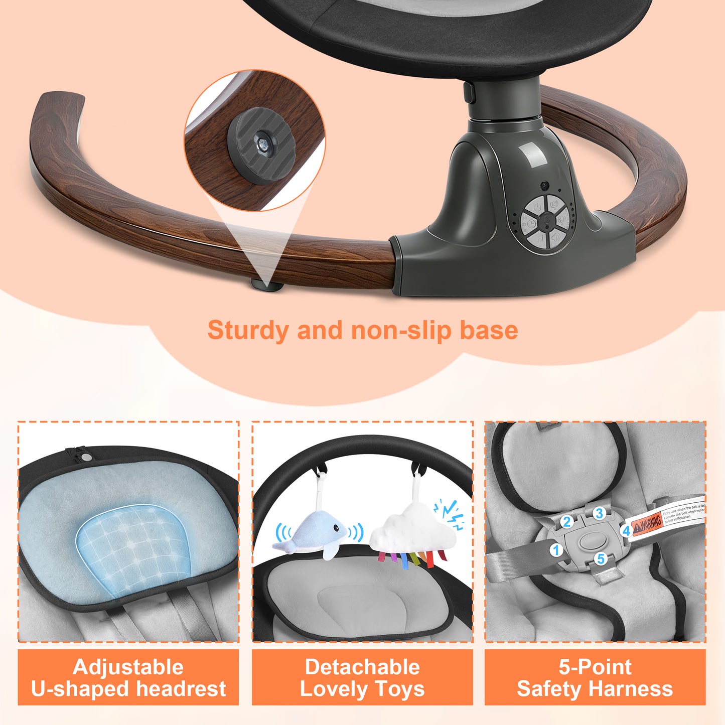 Babyeap Baby Swing for Infants,Electric Swing for Baby with Remote Control, 5 Speeds,Built-In Sounds,Pink