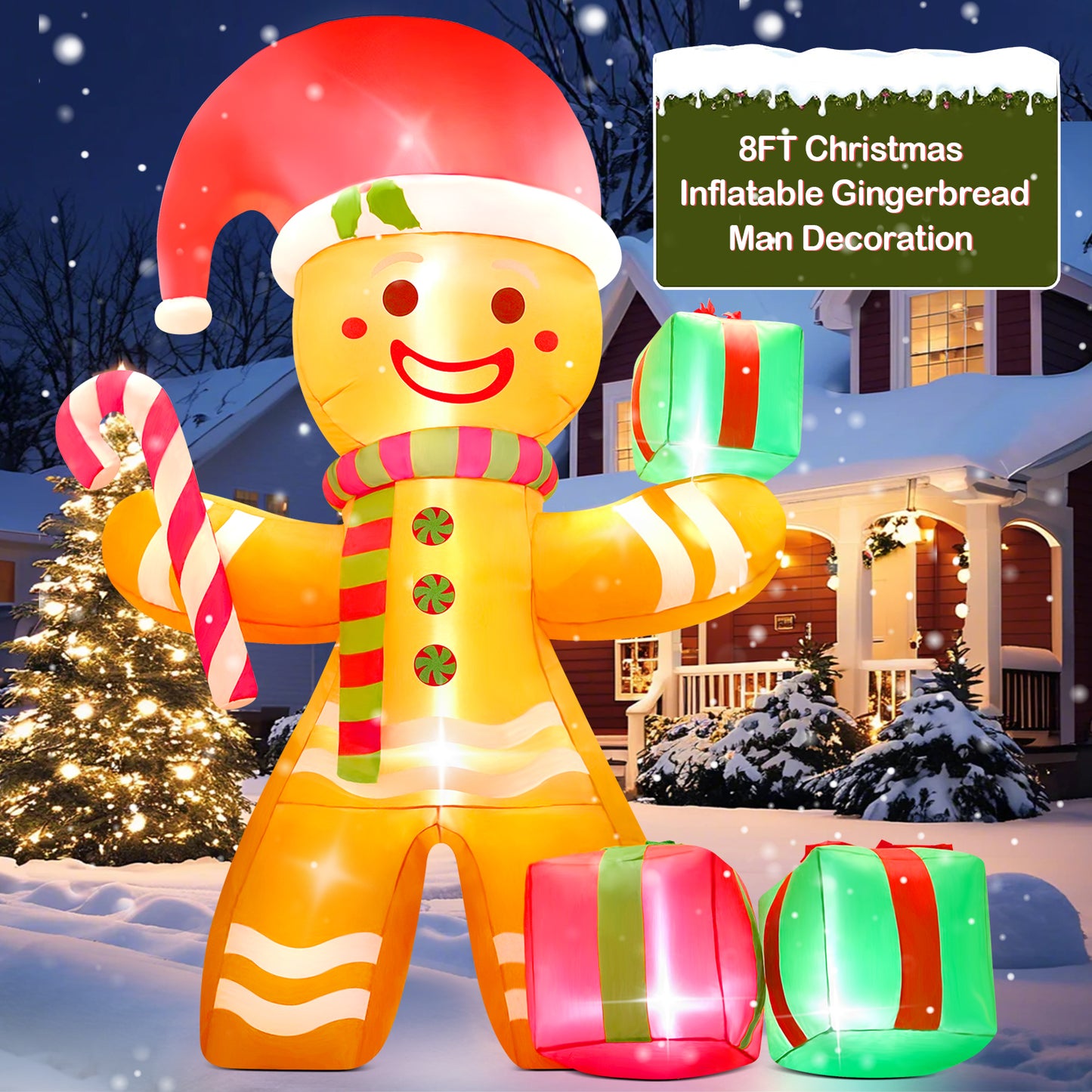 Yexmas 8 ft Christmas Inflatables Gingerbread Man Outdoor Decorations, Blow up Yard Christmas Decorations with Build-in LEDs for The Yard Lawn Garden