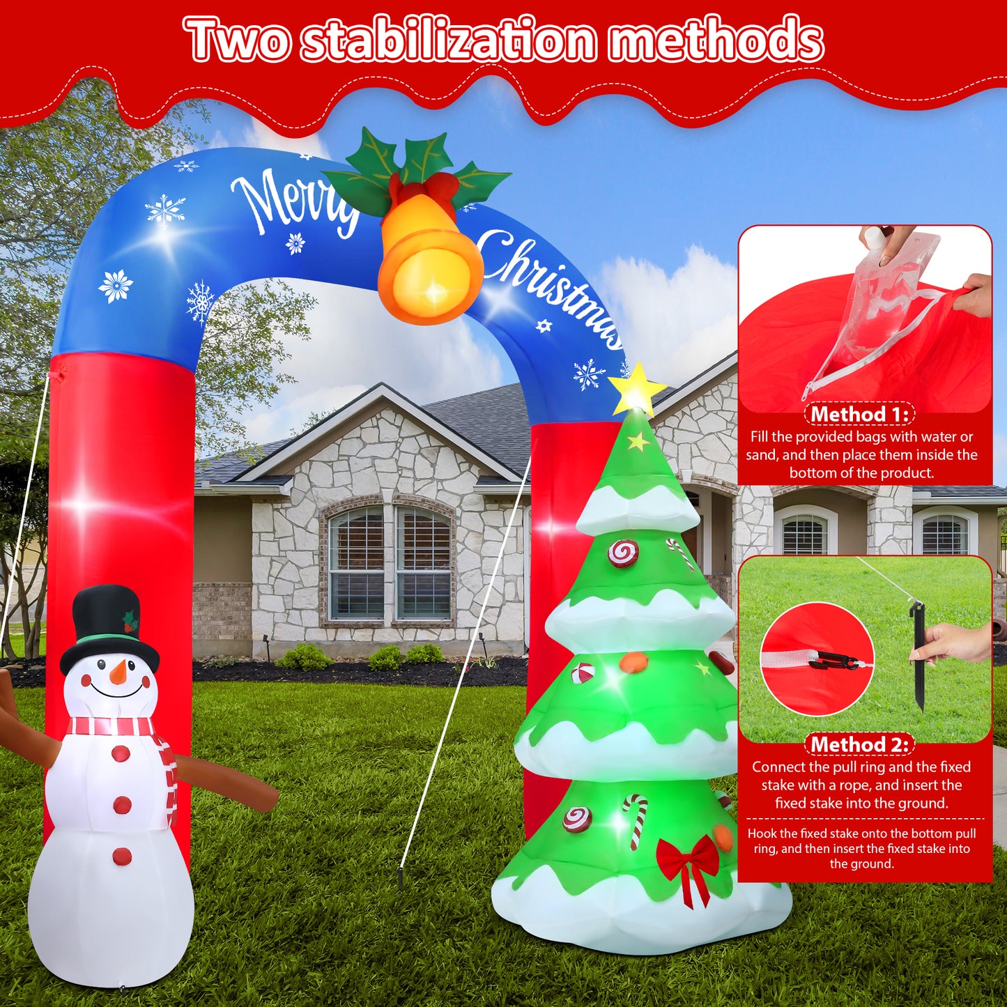 Lookfly 8FT Christmas Inflatable Archway with Snowman & Christmas Tree,Blow Ups Xmas Inflatable with LED Lights,Outdoor Decor for Xmas Holiday Party Yard Garden Lawn