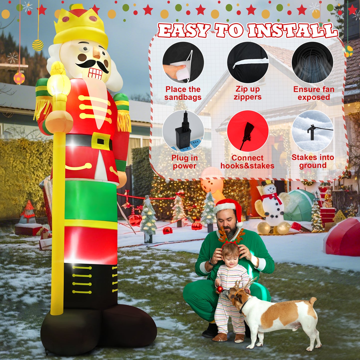 Yexmas 8FT Christmas Inflatable Nutcracker Soldier Blow Up Yard Decor with LED Light for Outdoor Christmas Party ,Garden and Lawn