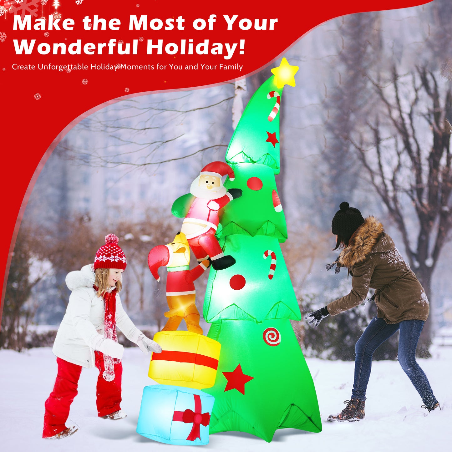 Yexmas 7.2FT Large Outdoor Inflatable Christmas Tree with Santa Claus and Dog, Built-in LED Lights, Blow Up Xmas Decoration for Yard, Garden, Lawn, Holiday Party