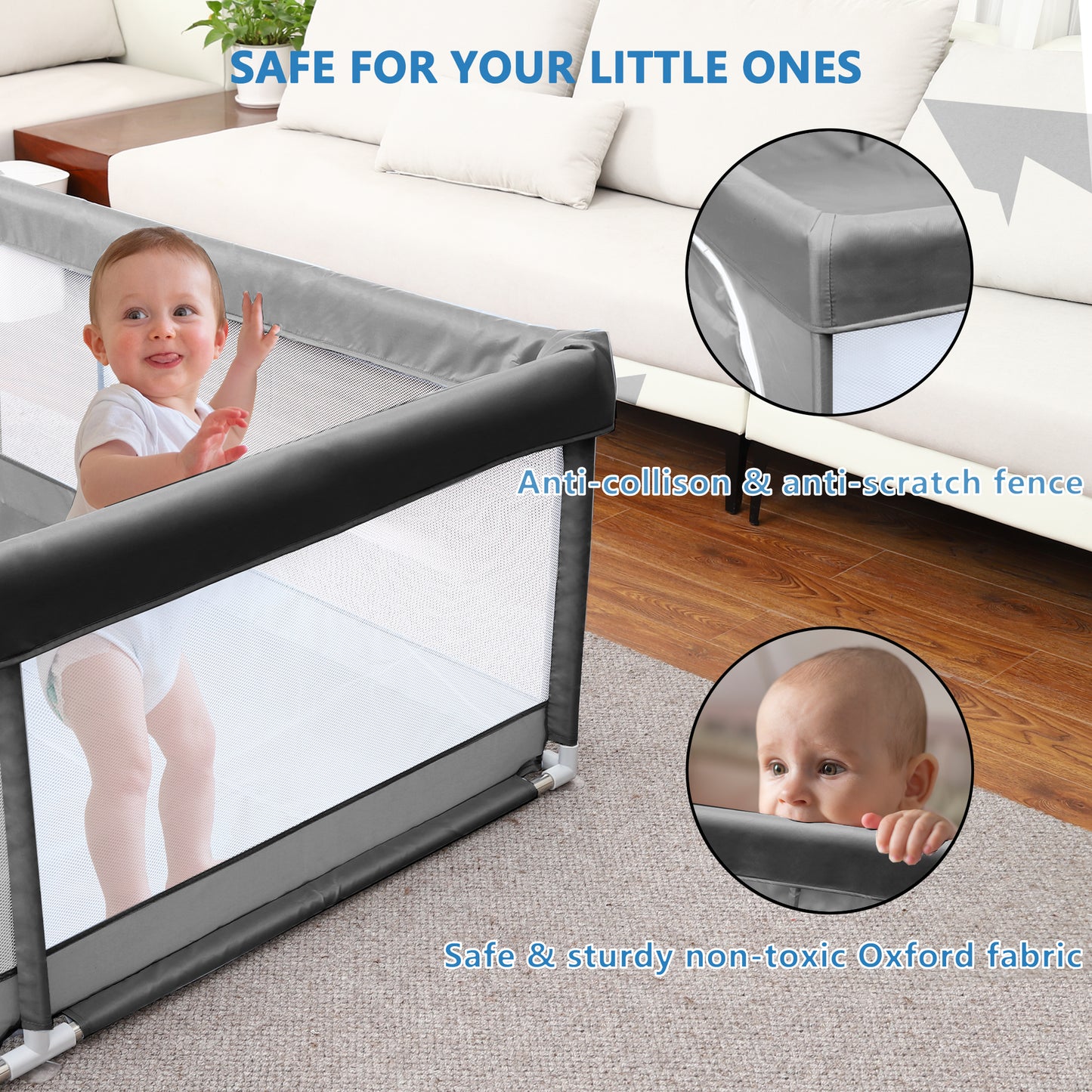 Babyeap Baby Playpen Large Play Yard Fence for Toddlers,50"x50" Dark Gray