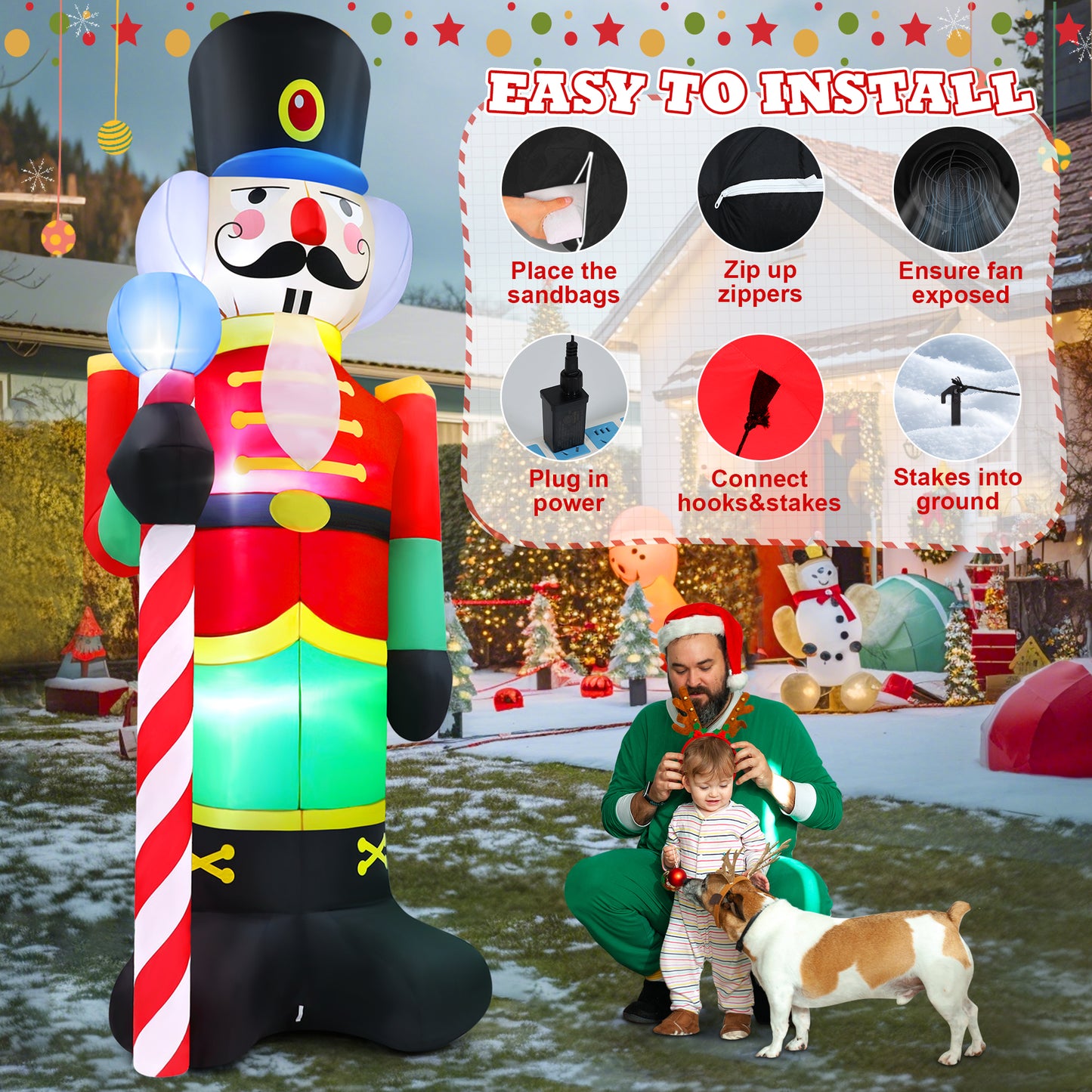 Yexmas 8FT Christmas Inflatable Nutcracker Soldier Outdoor Decor with Large Blow Up Soldier with LED Lights for Yard,Garden,Lawn