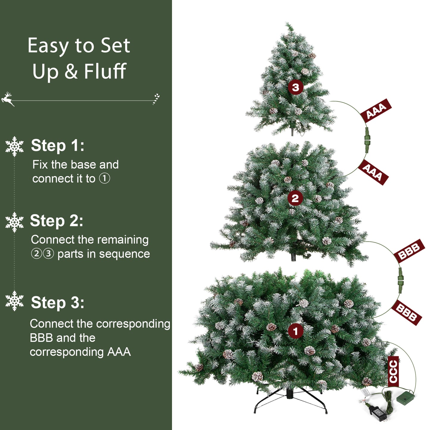 Yexmas 6ft Pre-Lit Christmas Tree, 8 Modes LED Lights, Artificial Xmas Tree with Large Storage Bag