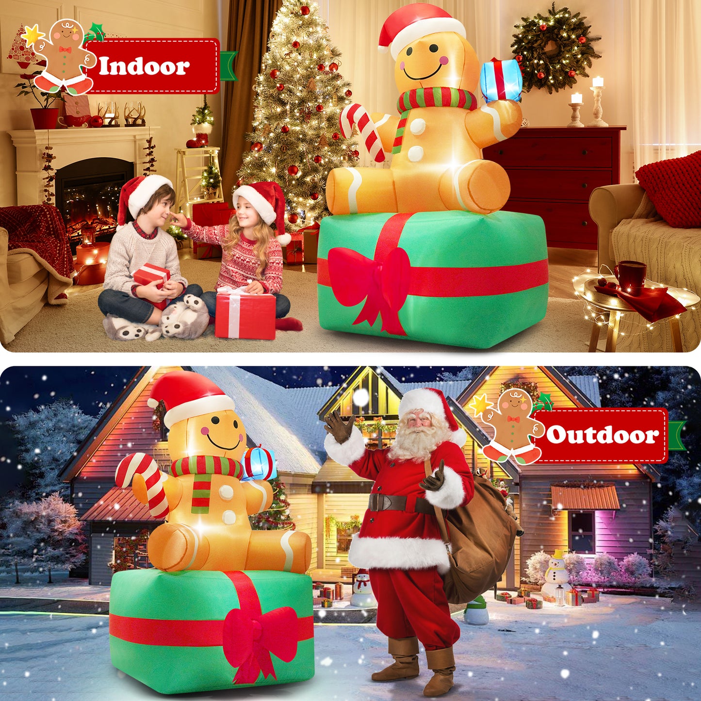 Yexmas 6 ft Christmas Inflatables Gingerbread Man with Candy, Blow up Outdoor Decorations with LED Lights Built-in for Holiday Party Xmas Yard Garden