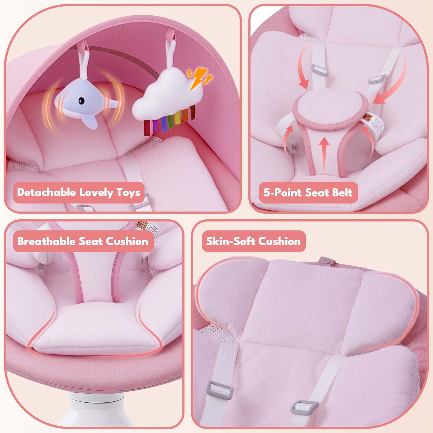 Babyeap Baby Swing for Infants, Electric Swing with Remote Control,5 Sway Speeds,Built-In Music,Pink