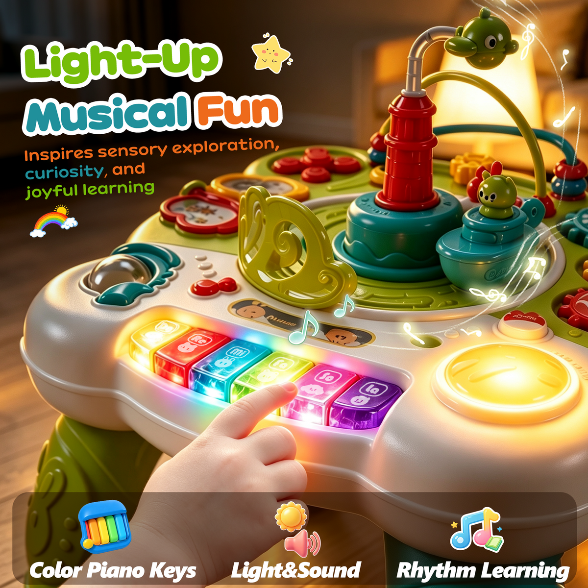 Yexmas 12-in-1 Baby Activity Table, Musical Learning Table for Toddlers, Baby Activity Center, Montessori Educational Interactive Toys with Lights and Music for Boys Girls Gifts