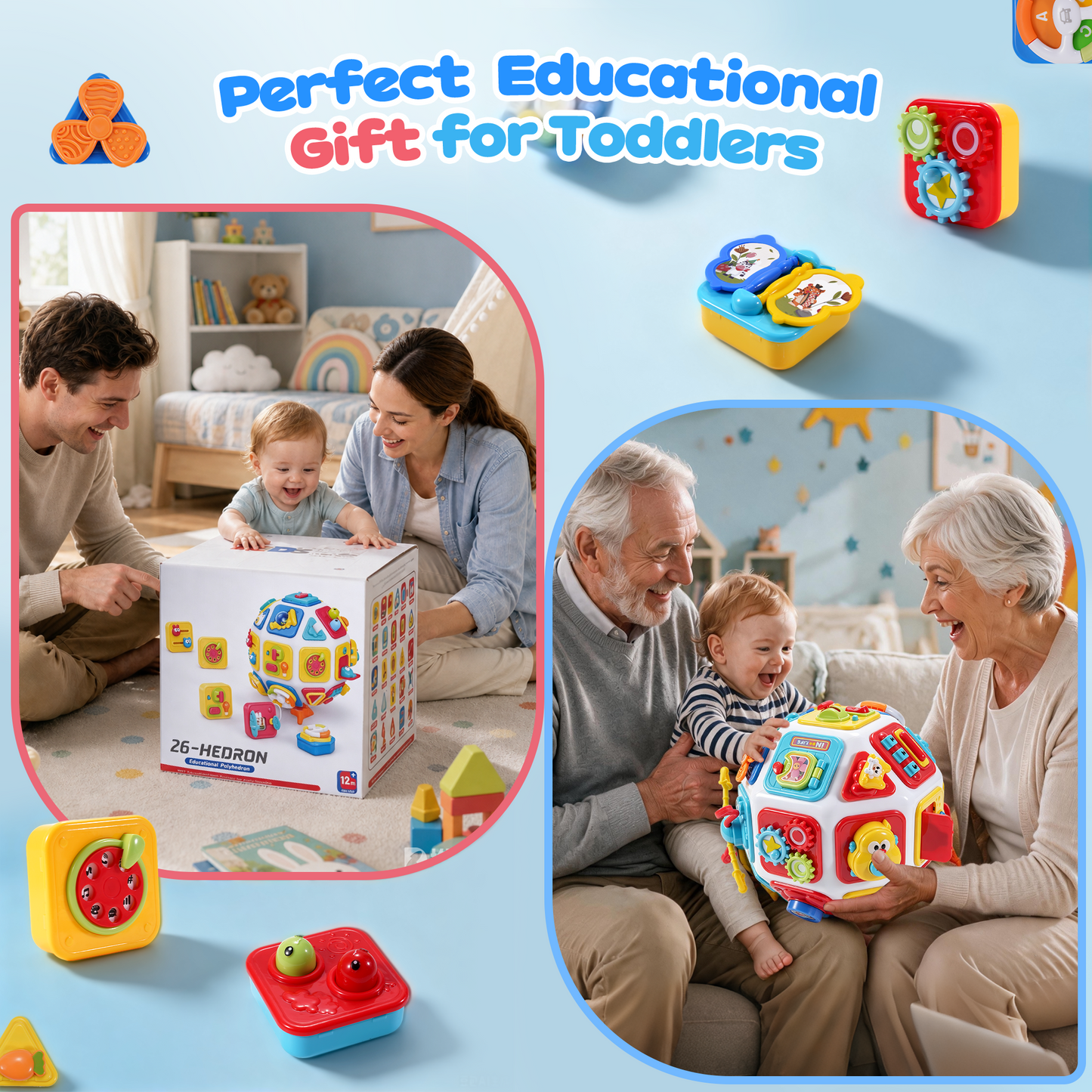 Yexmas 26-in-1 Montessori Baby Busy Cube, Toddler Activity Cube, Sensory Activity Toys for Toddlers, Early Educational Toys, Birthday Christmas Gift for Boys Girls