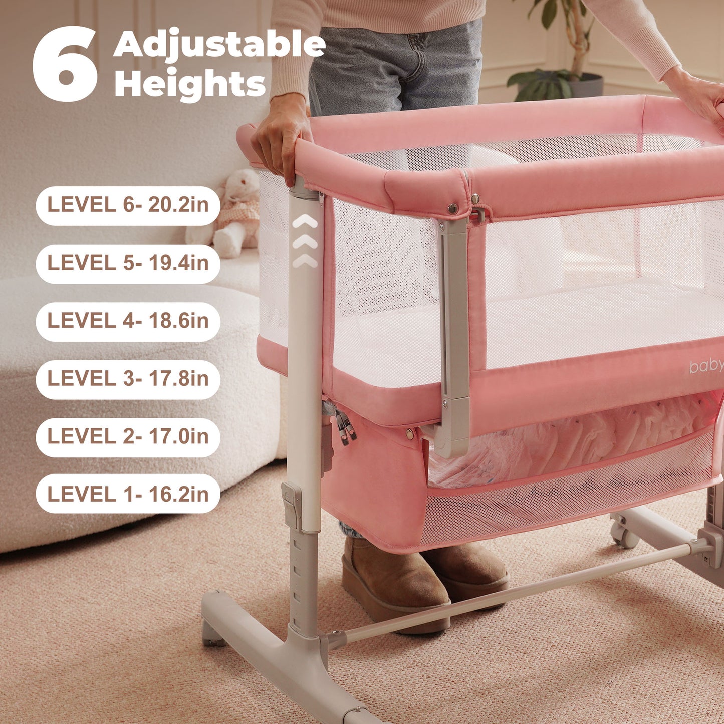 Babyeap 3in1 Baby Bassinet Bedside Sleeper, Rocking Bassinet for Newborn, with Large Storage Basket, Dark Gray