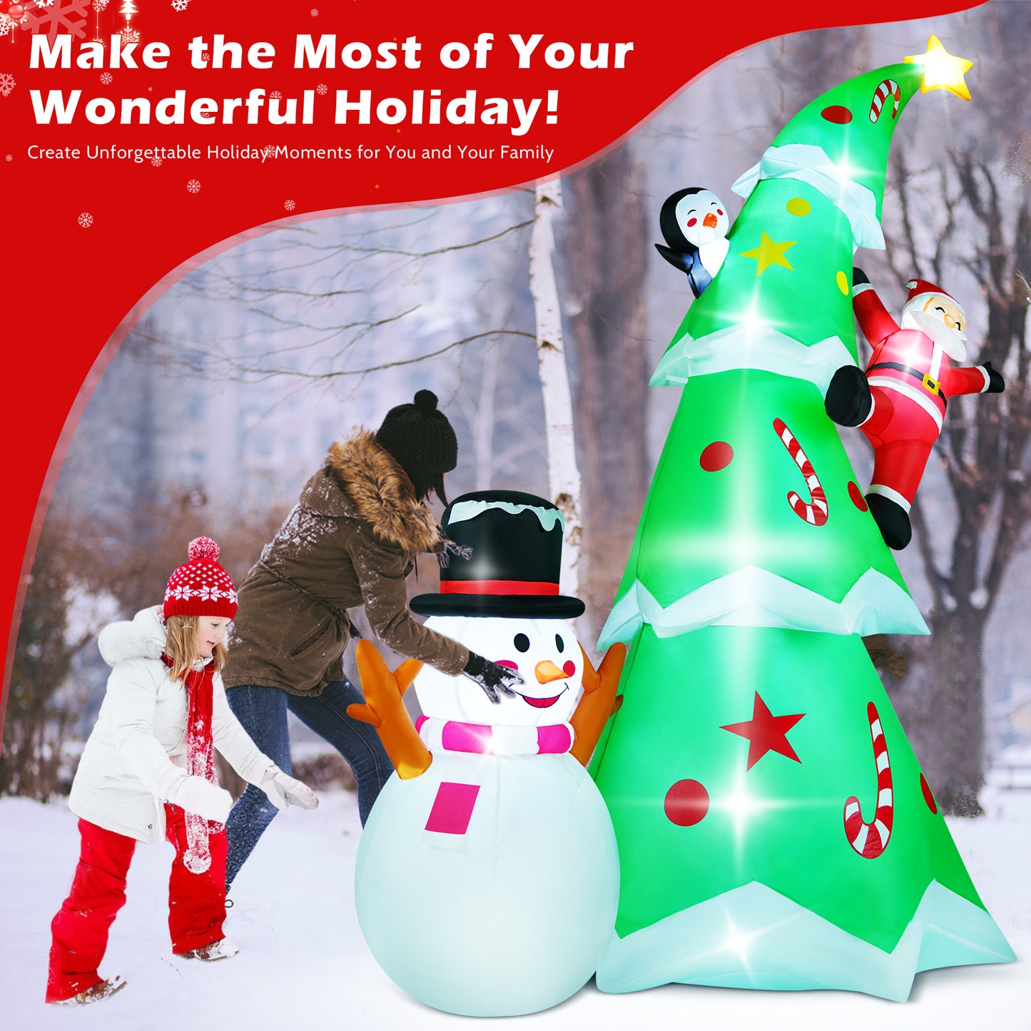 Yexmas 7.2FT Large Outdoor Inflatable Christmas Tree with Santa Claus and Snowman, Built-in LED Lights, Blow Up Xmas Decoration for Yard, Garden, Lawn, Holiday Party