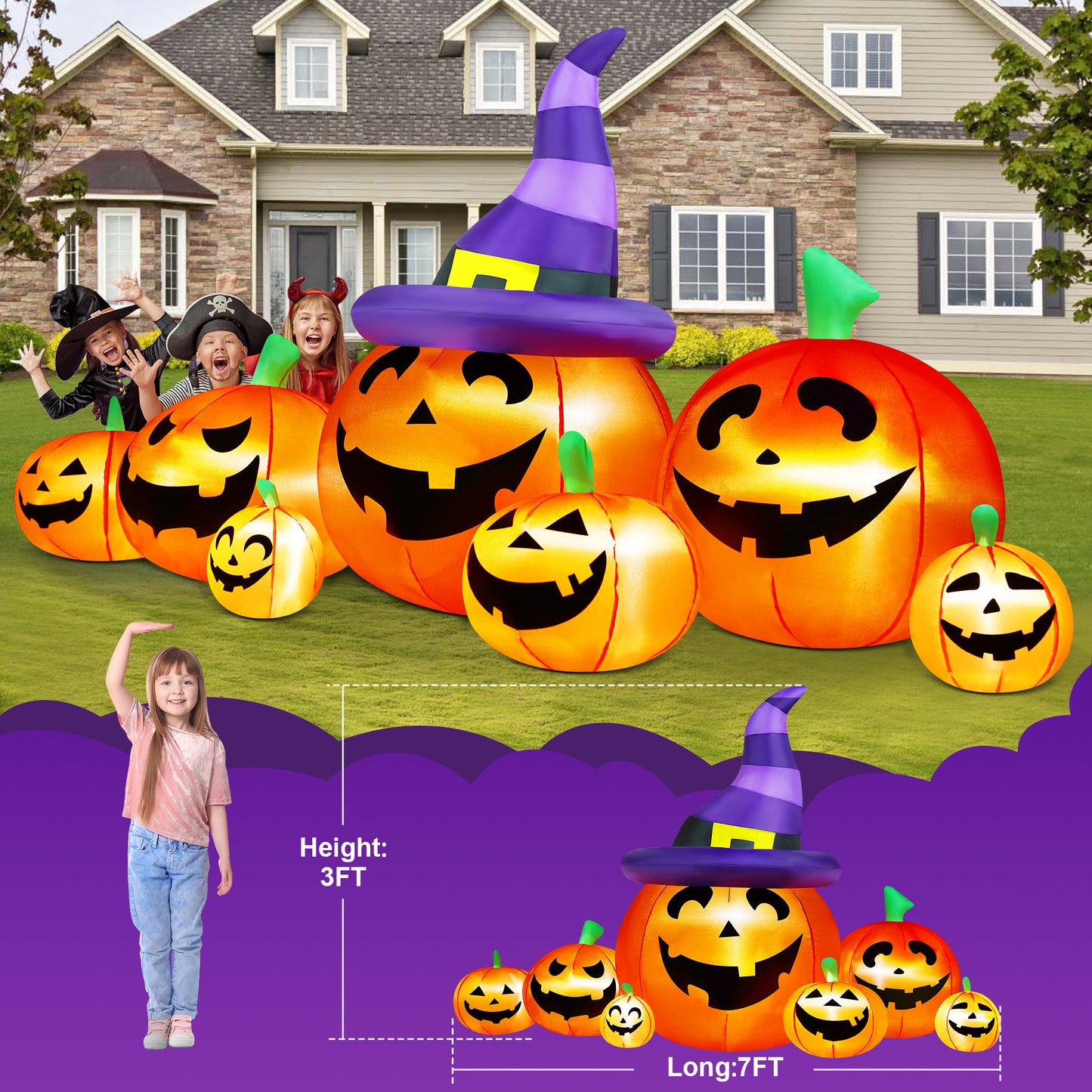 Yexmas 7.5FT Halloween Inflatable Pumpkin,Halloween Blow Ups with Witch Hat for Party Yard, Garden, Lawn, Indoor Outdoor Halloween Decor
