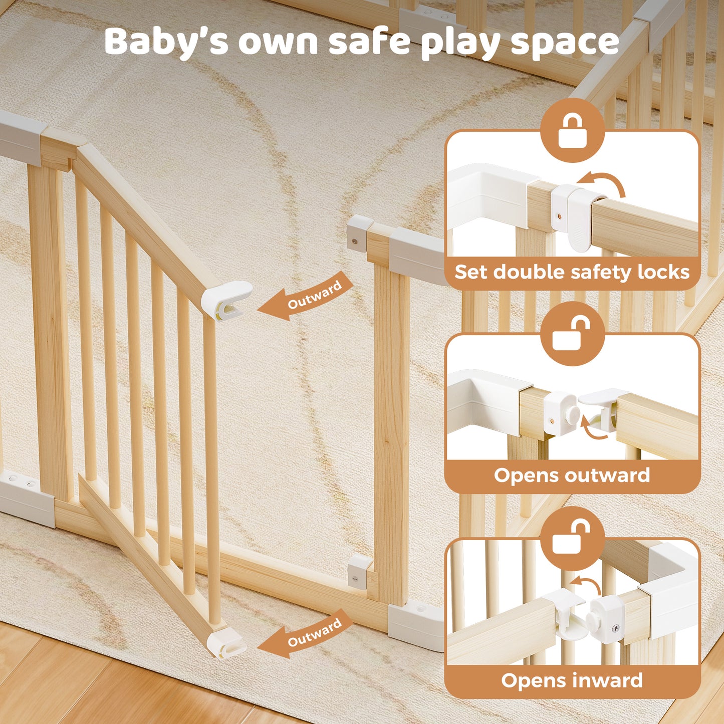 Babyeap Wooden Baby Playpen,Foldable Play Yards for Babies and Toddlers,Large Wood Play Gate with Built-in Toys,Baby Fence Activity Center 47x47x23.6 Inch