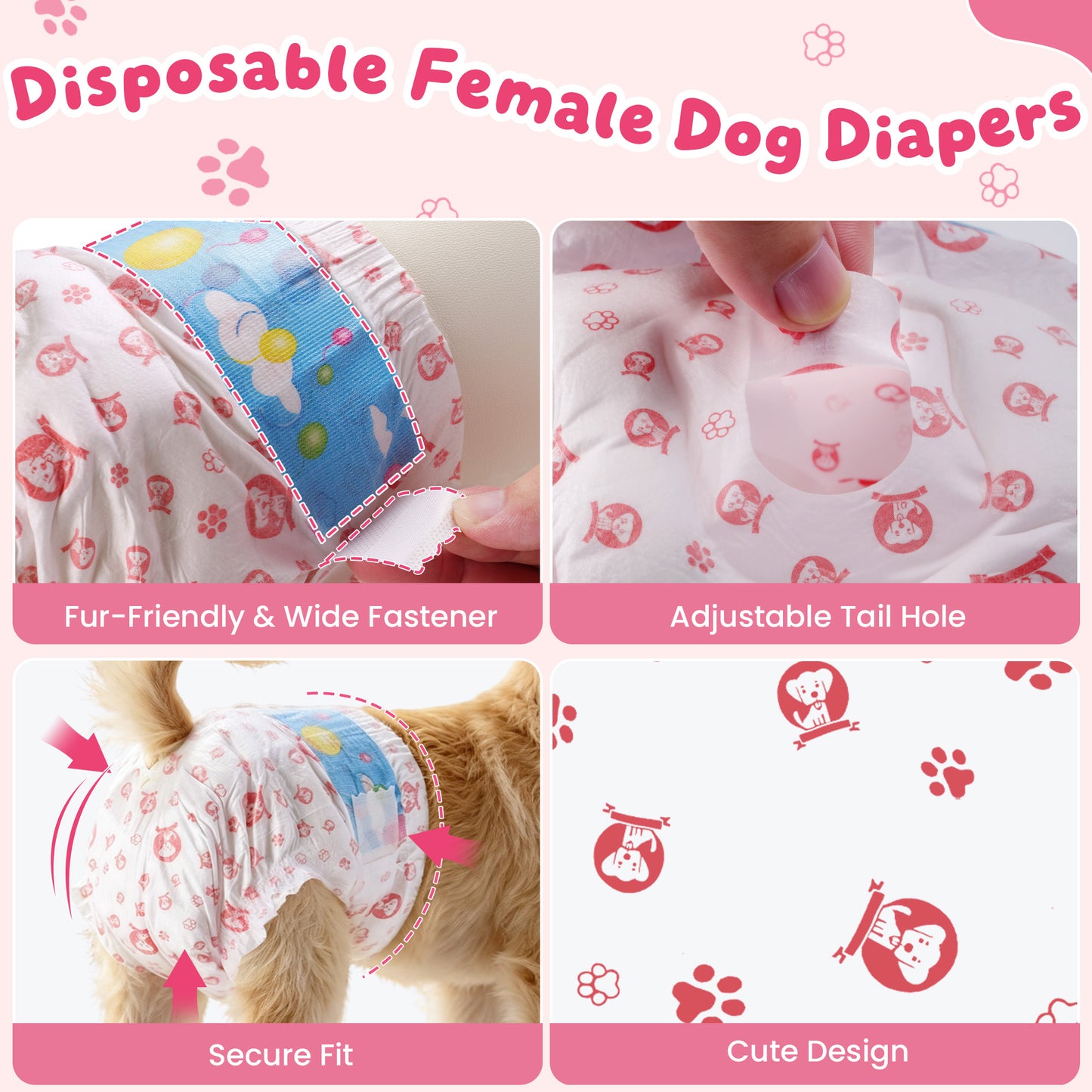 Zoolike Disposable Female Dog Diapers, Small Dog Diapers Female with Super-Absorbent, Leakproof&Breathable, 50 Count