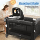 Babyeap 7-in-1 Baby Bassinet with Playard and Bedside Sleeper, Changing Table, Toy Bar, Extra Large Storage Bag, Travel Crib for Newborns and Infants, Black