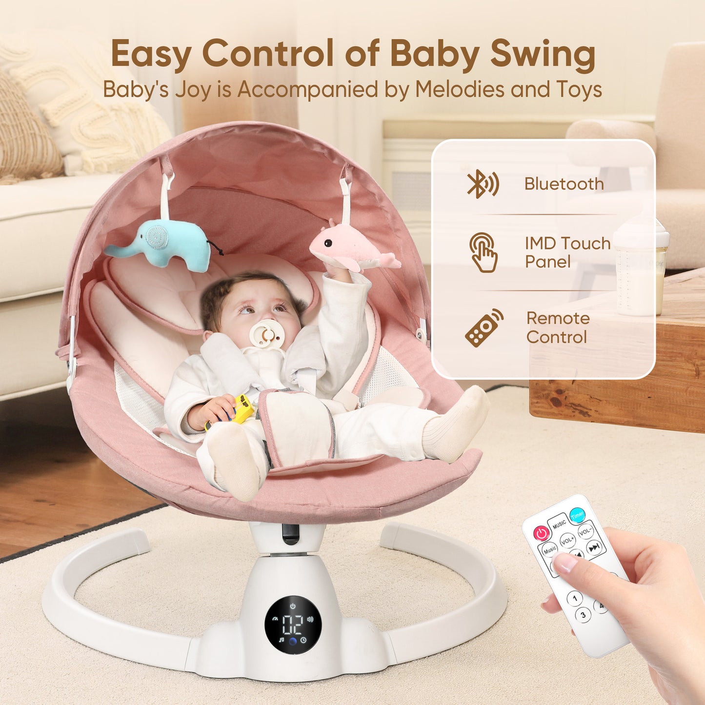 Babyeap Baby Swing for Infants - Smart Electric Swing with Bluetooth Control 5-point Harness,5 Sway Speed,10 Lullabies(Gray)