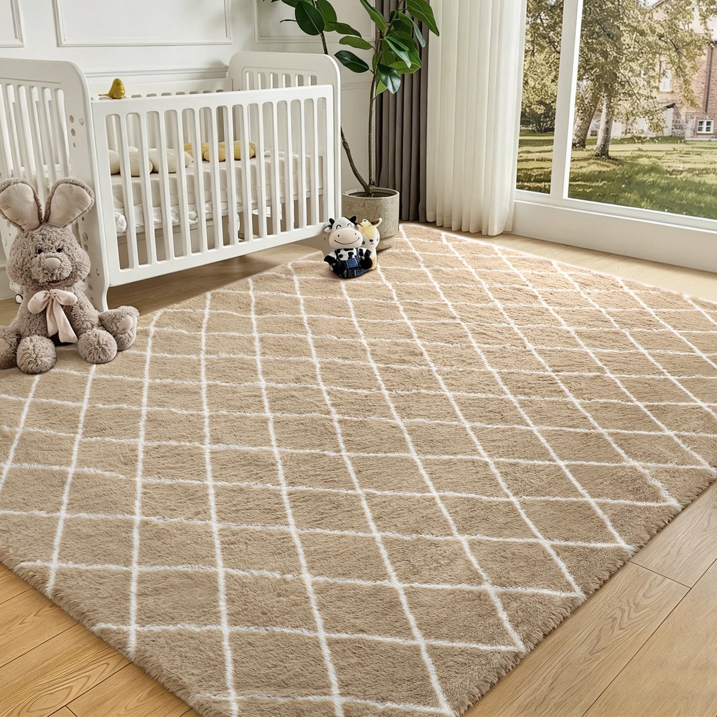 CozyDesg Shag Area Rugs,4'x6' Soft Fluffy Shaggy Carpet for Living Room,Large Rug for Bedroom Dining Room Home Decor Room Decor,Black & White