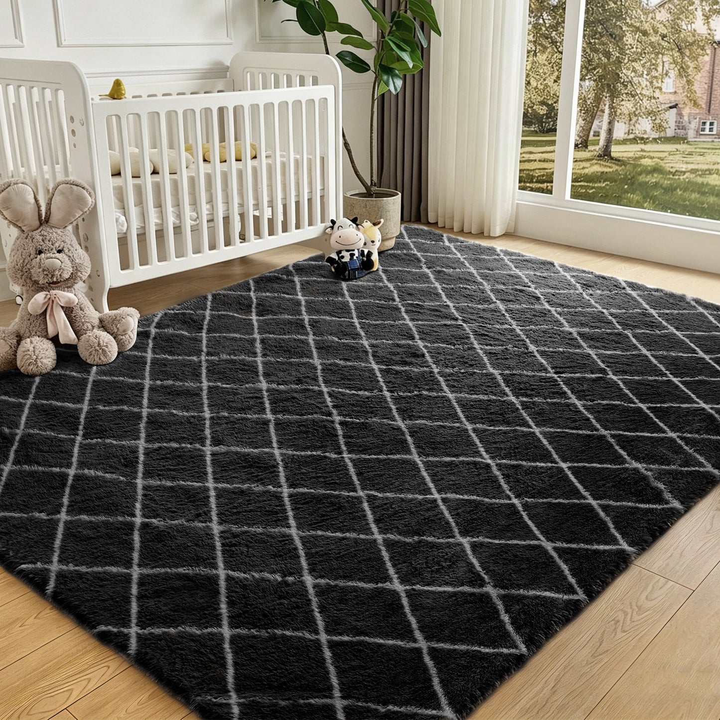 CozyDesg Shag Area Rugs,4'x6' Soft Fluffy Shaggy Carpet for Living Room,Large Rug for Bedroom Dining Room Home Decor Room Decor,Black & White