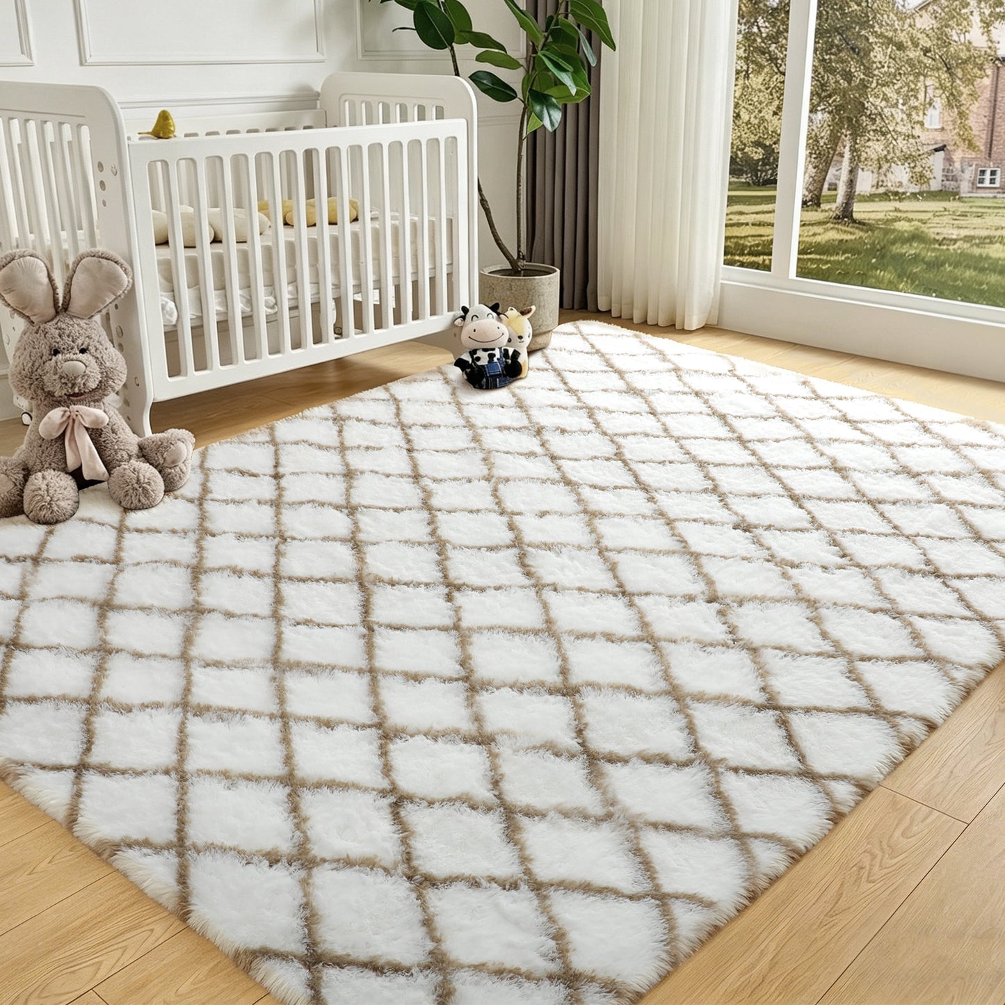 CozyDesg Shag Area Rugs,4'x6' Soft Fluffy Shaggy Carpet for Living Room,Large Rug for Bedroom Dining Room Home Decor Room Decor,Black & White